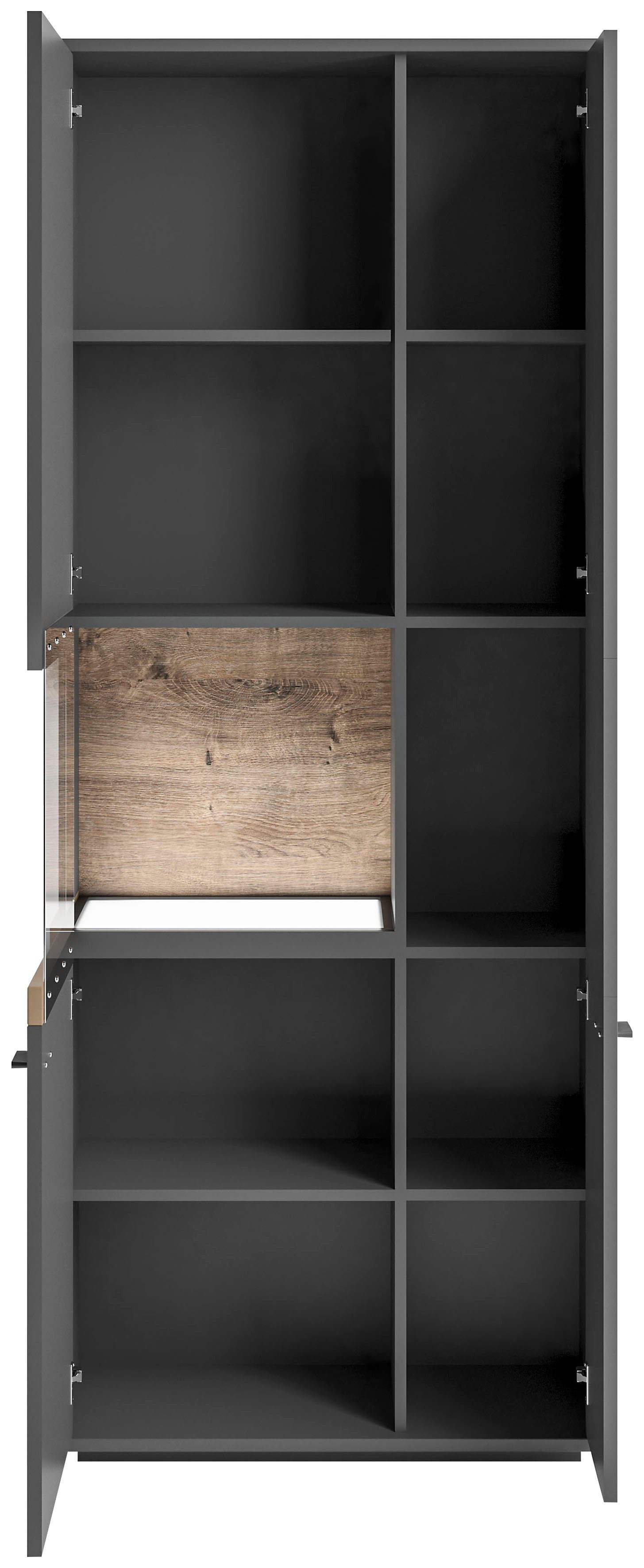 set one by Musterring Vitrinekast Lancaster Kleuren wit of grijs met eikenafwerking, met LED-verlichting