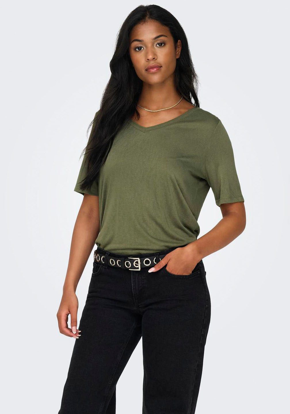 Only Shirt met korte mouwen ONLELISE S/S V-NECK TOP JRS NOOS