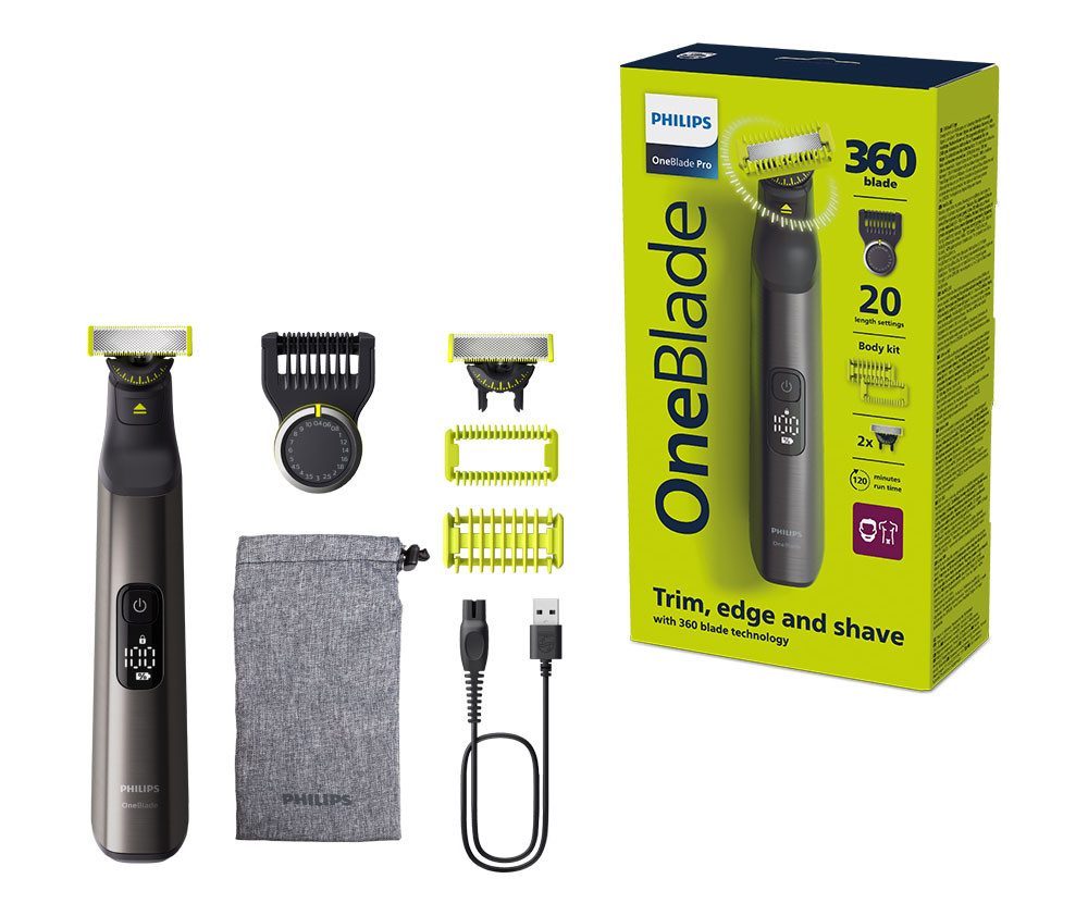 Philips Elektrisch scheerapparaat OneBlade Pro 360 Face & Body QP6552/30 360 graden mes, 20 lengtestellingen, incl. opbergtas