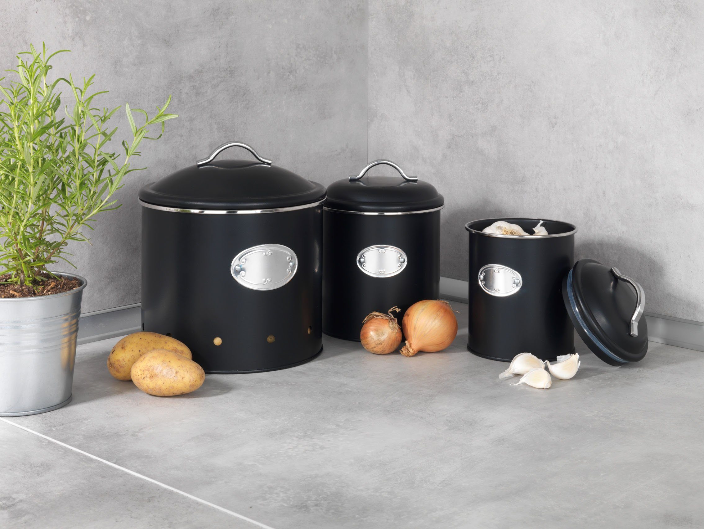 WENKO Voorraadbus Model Nero Opbergdozen voor voorraad en voedsel, 3 maten (set, 3-delig)