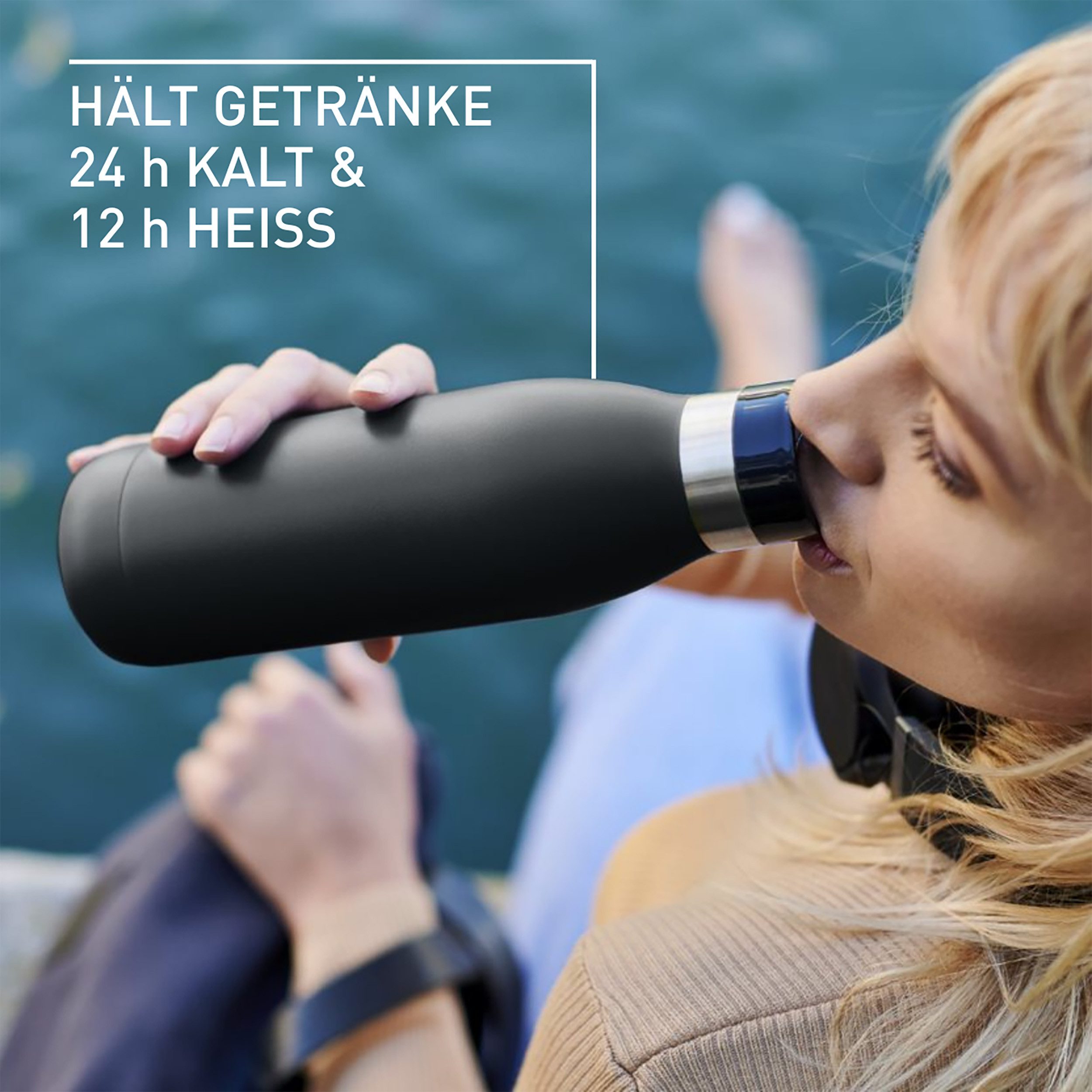Emsa Thermosfles Drinkfles Bludrop Roestvrij staal, Quick-Press deksel, 360° drinkplezier, 12 uur warm/24 uur koel (1-delig)