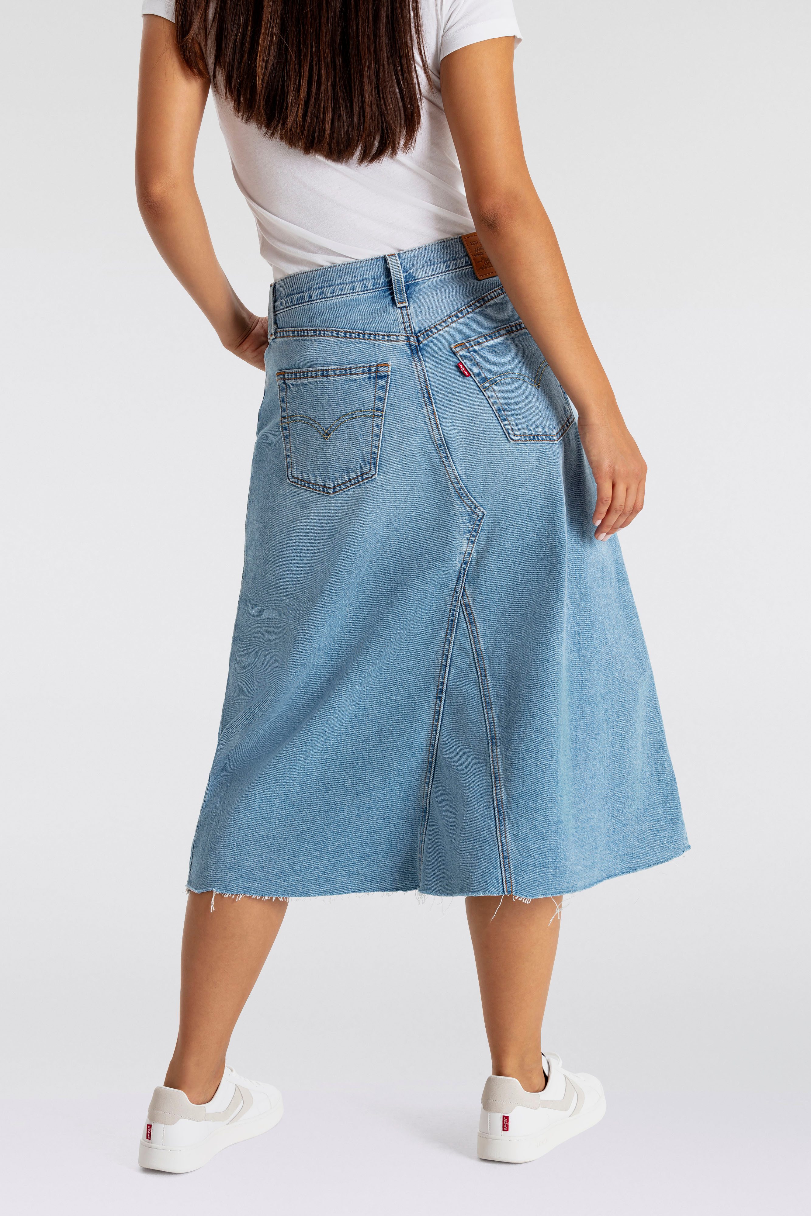 Levi's® Jeans rok HR A LINE DECON SKIRT in trendy midi-lengte met rafelige rand