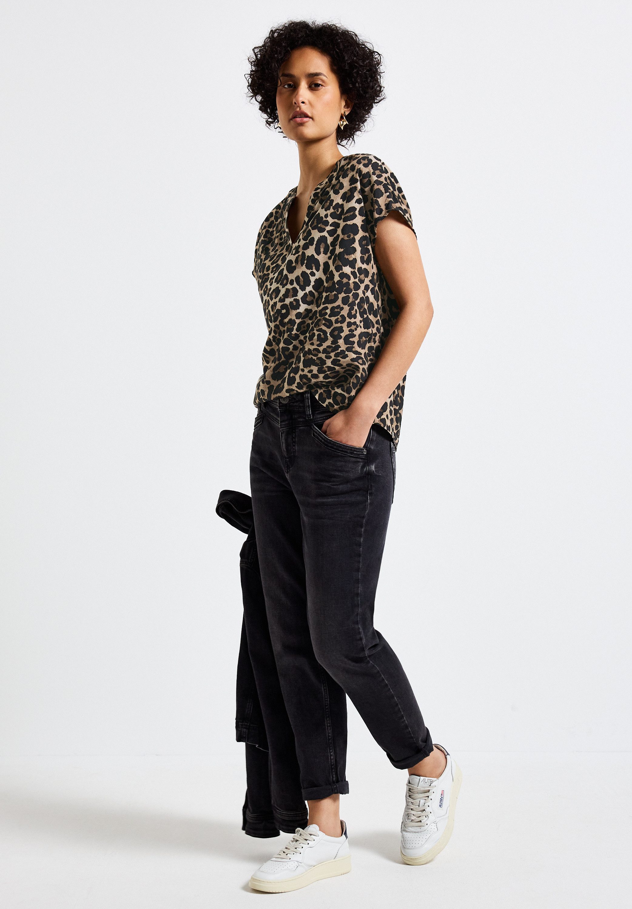 STREET ONE Blouse met korte mouwen met luipaardprint
