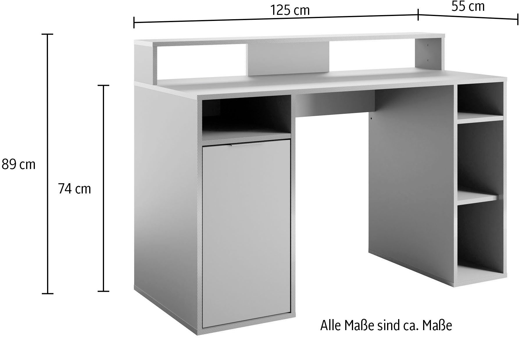 INOSIGN Bureau Orem Gamingtafel met deur en monitorsteun, breedte 125 x 55 cm