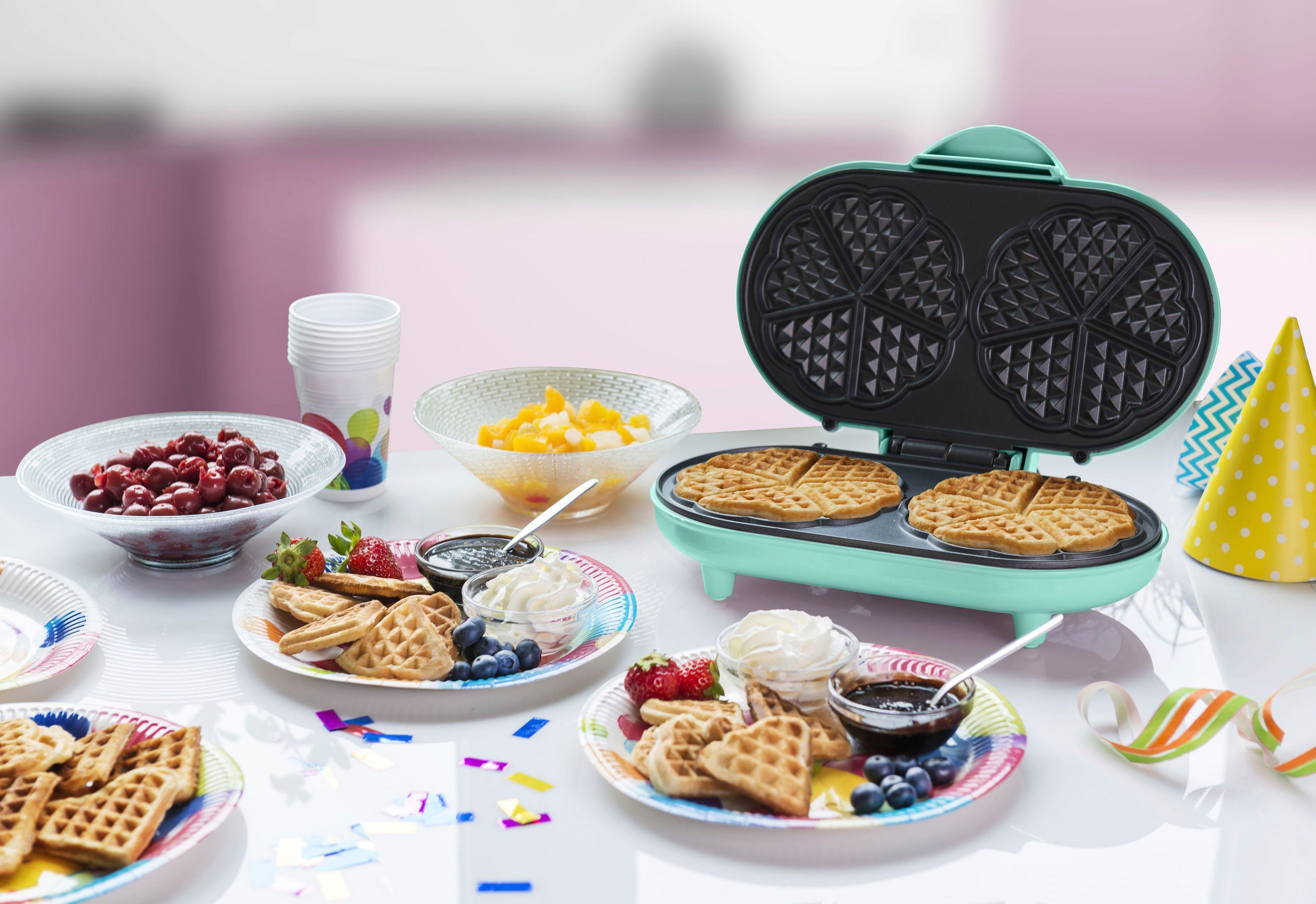 bestron Wafelijzer ADWM1000M Dubbelwafelijzer voor klassieke hartvormige wafels, antiaanbaklaag