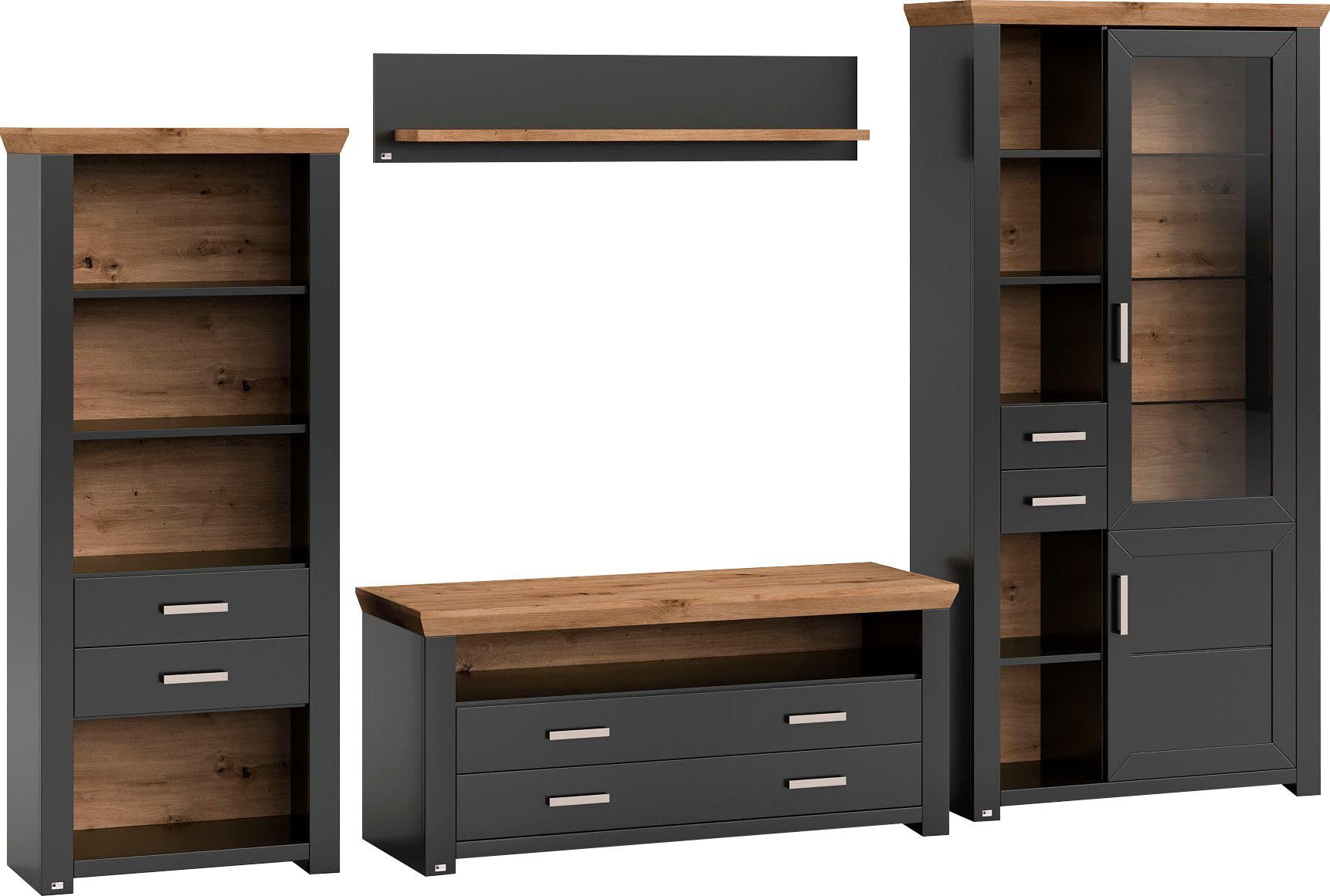 set one by Musterring Wandmeubel York Combinatie met 4 delen, in 3 kleurvarianten, totale breedte 340 cm (4-delig)