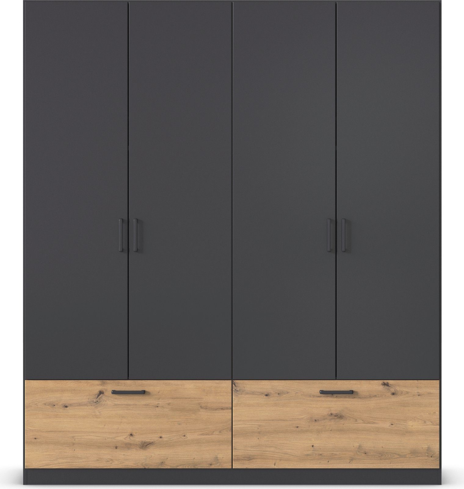 rauch Draaideurkast Kledingkast kast garderobe waskast BARI met lades en moderne greep in grijs metallic made in germany
