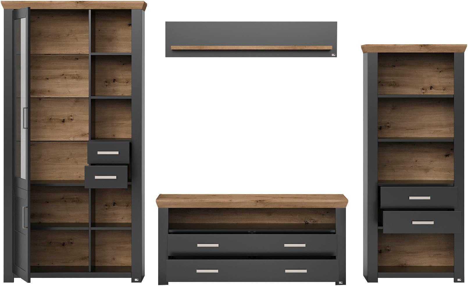 set one by Musterring Wandmeubel York Combinatie met 4 delen, in 3 kleurvarianten, totale breedte 340 cm (4-delig)