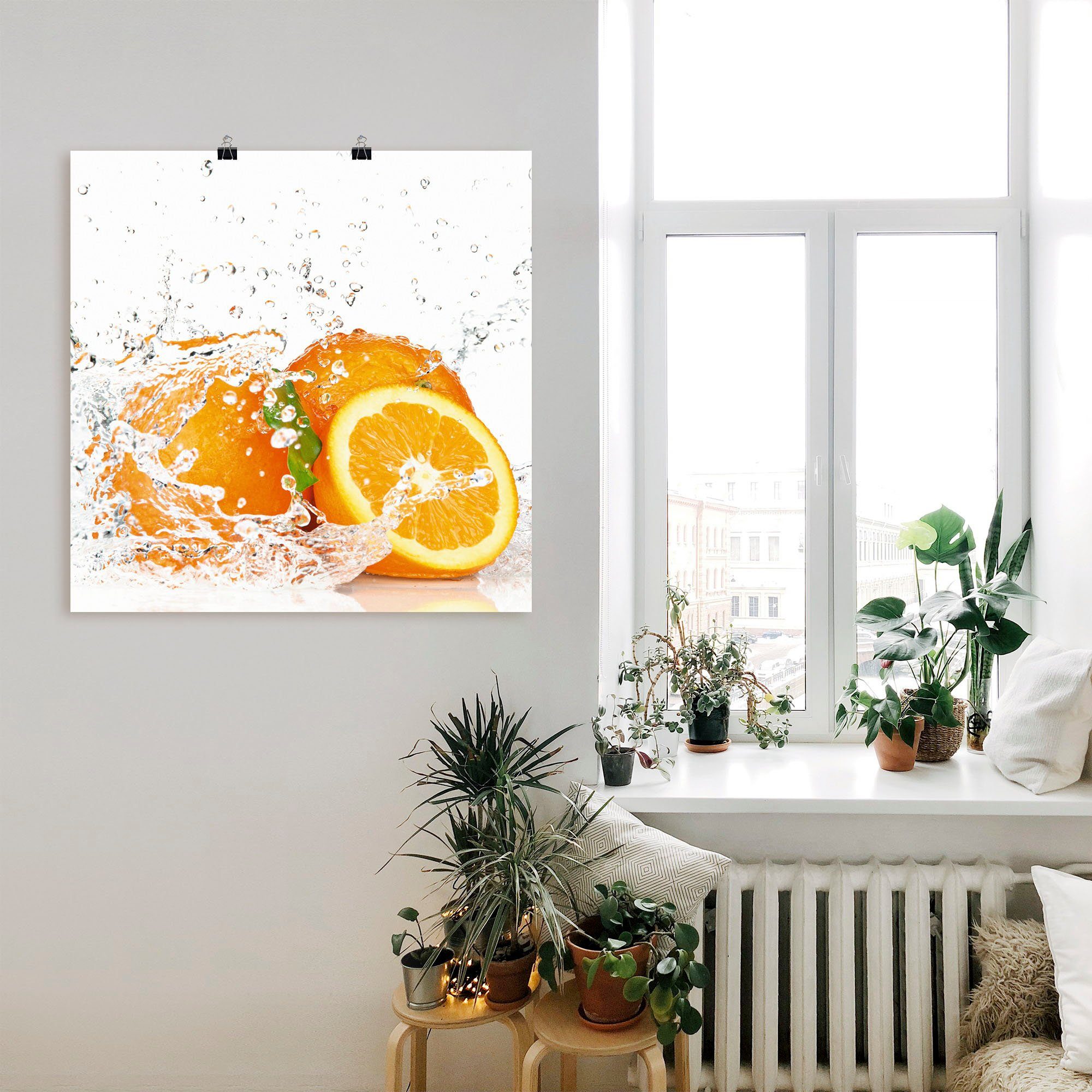 Artland Artprint Orange met spatwater als artprint op linnen, poster, muursticker in verschillende maten