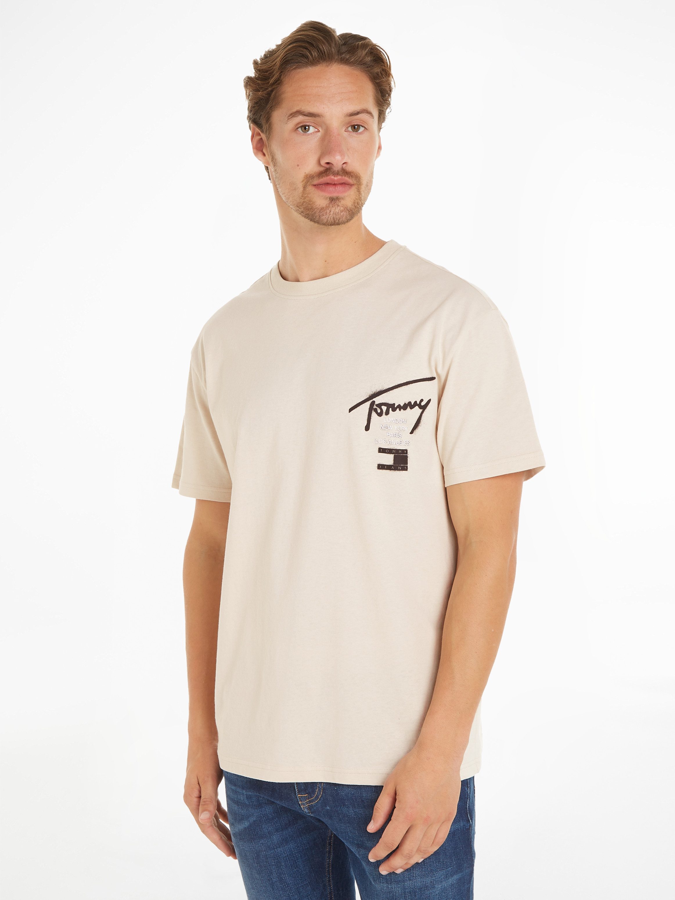 Tommy Jeans Graffiti Signature T-Shirt Mannen Herfst Winter White Heren