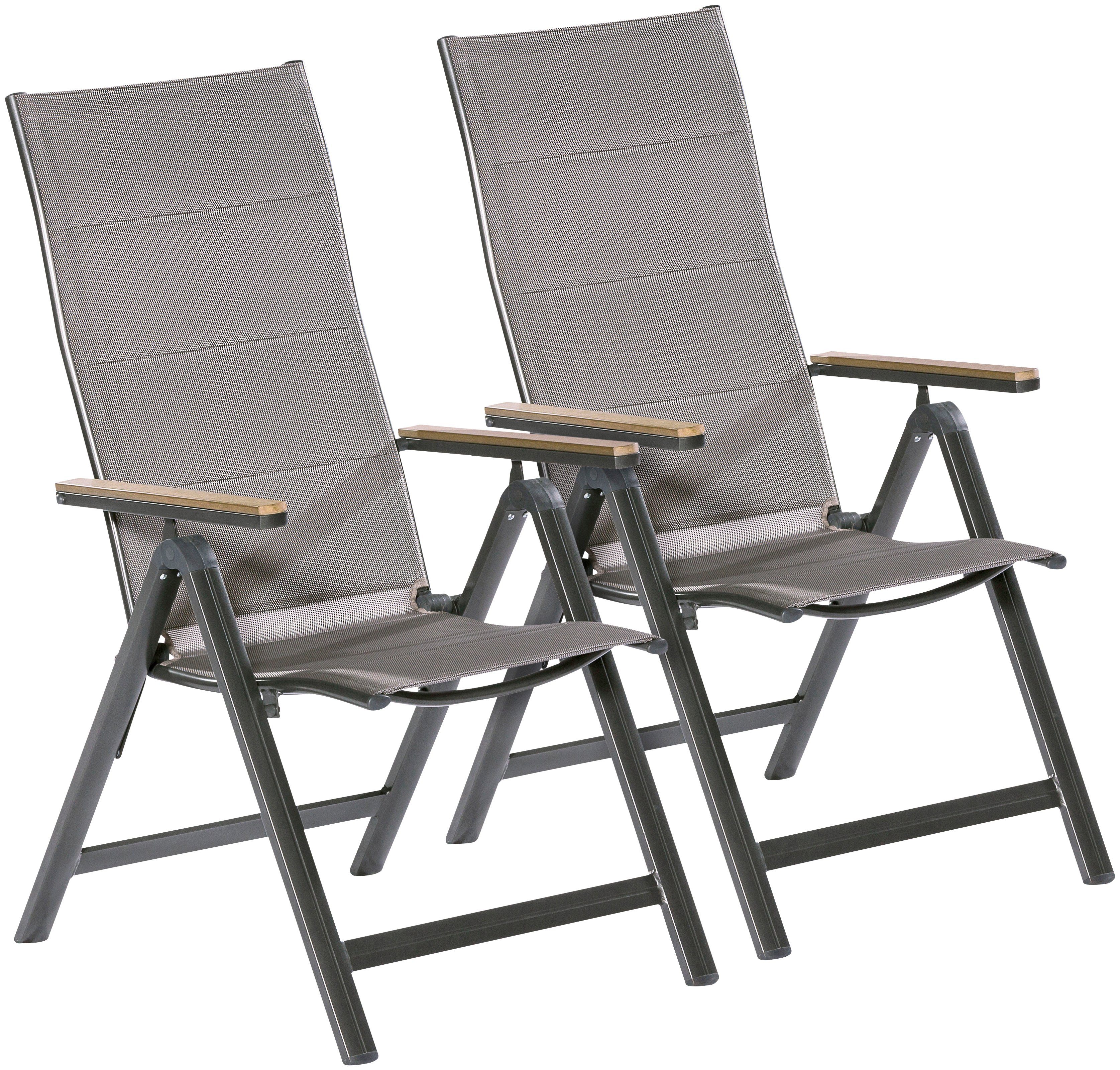 MERXX Tuinstoel Trivero set van 2 stuks, aluminium/textiel, opvouwbaar, bruin (set, 2 stuks) tuinstoelen grijs