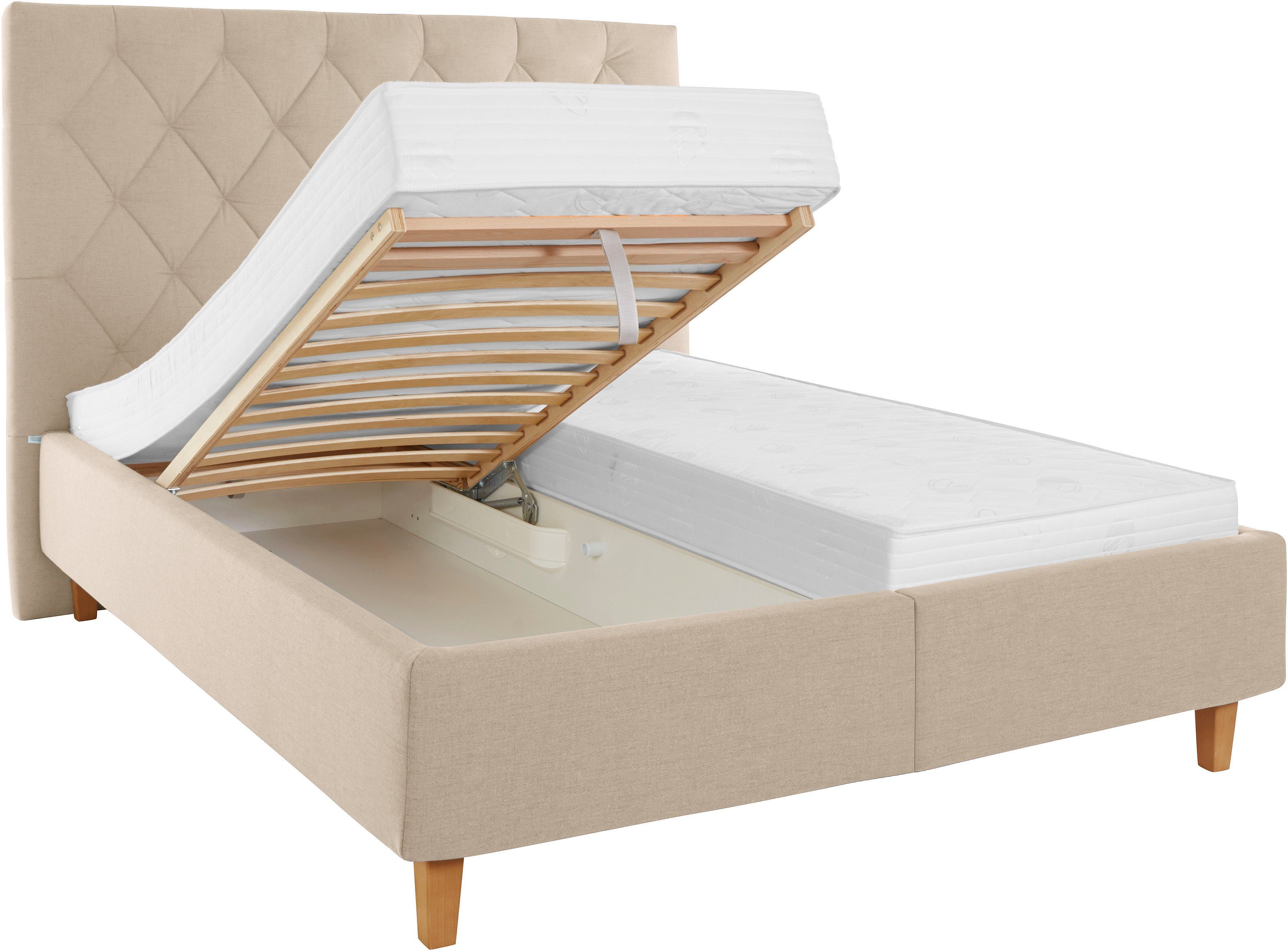 Guido Maria Kretschmer Home&Living Gestoffeerd bed Sunley 140 Kruisstiksel, hoofdbordhoogte 142 cm, zonder of met matras/lattenbodem