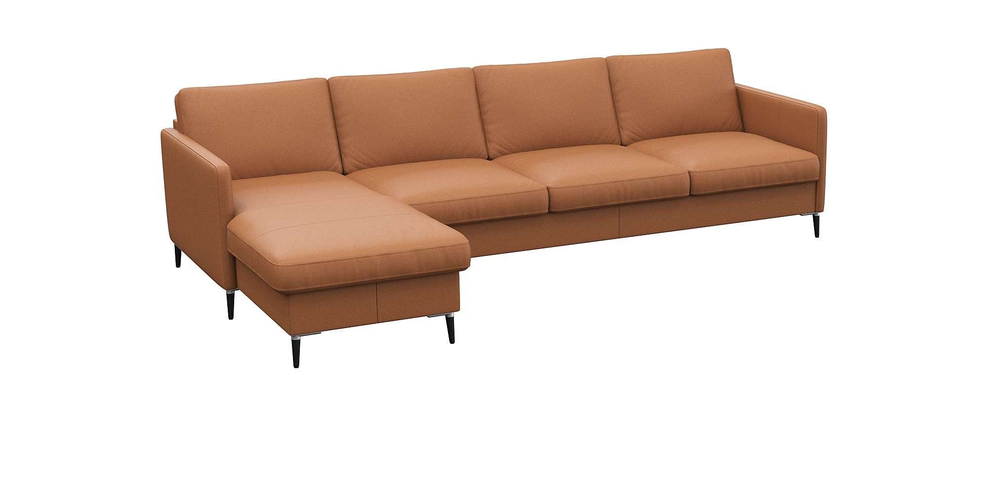FLEXLUX Hoekbank Fiore, L-vorm smalle armleuningen, koudschuim, poten aluminium + zwart