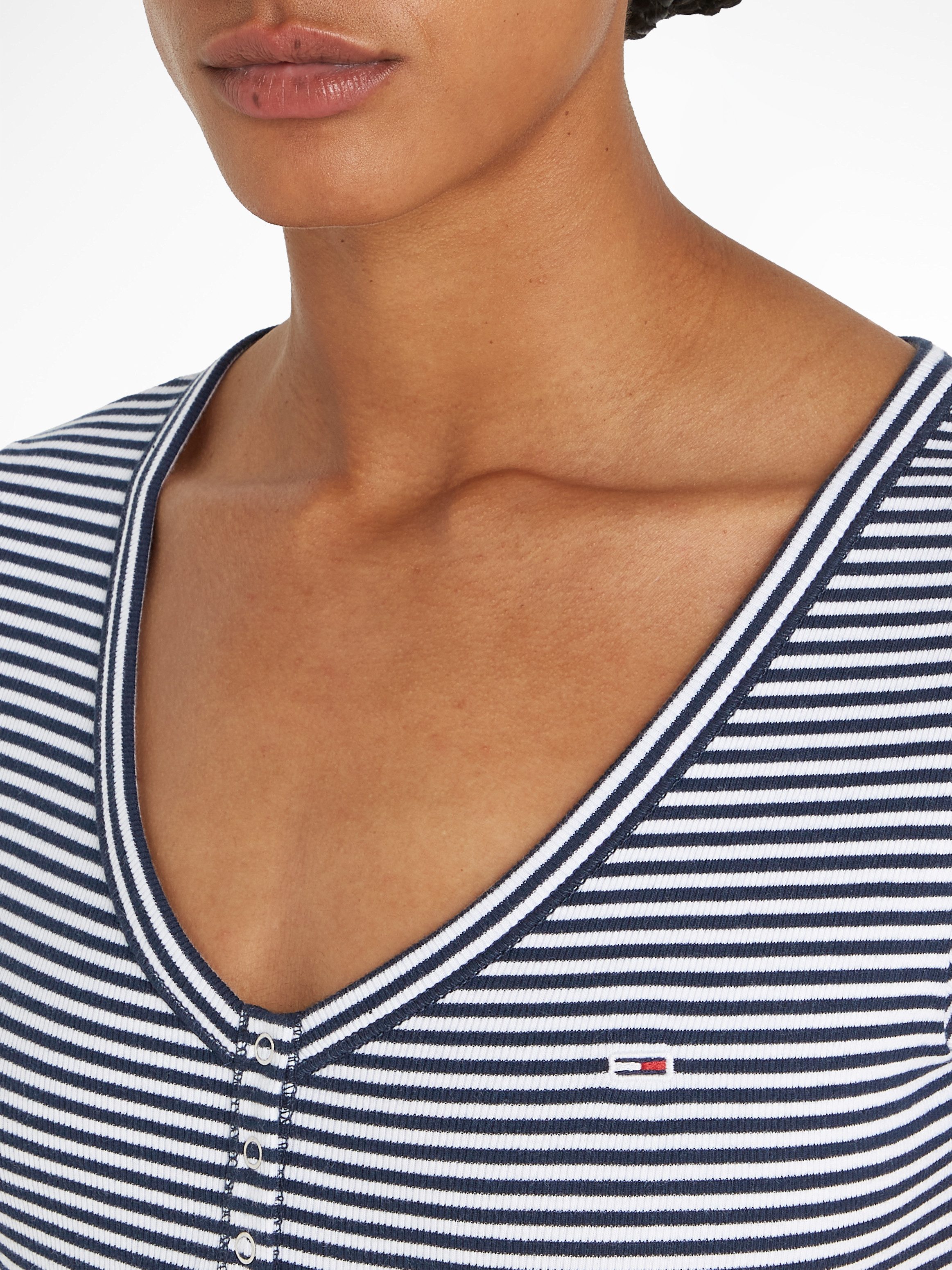 TOMMY JEANS Shirt met V-hals TJW SLIM HENLEY STRIPE V-NECK SS