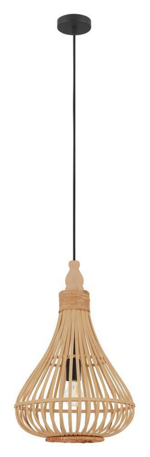 EGLO Hanglamp AMSFIELD Hanglamp, staal, hout in natuurlijke kleuren, eettafellamp, E27, Ø 35 cm (1 stuk)