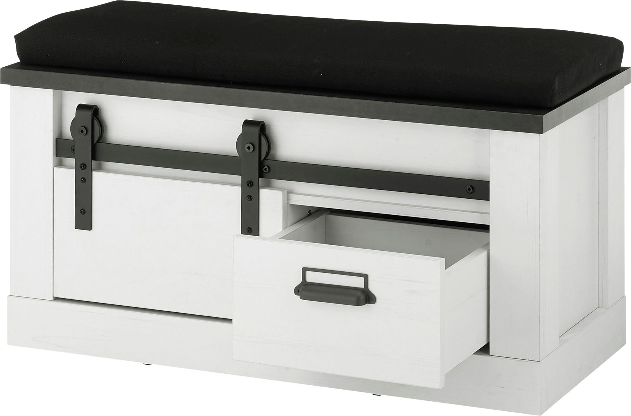 Home affaire Zitbank Sherwood moderne houtdecor, met schuurdeurbeslag van metaal, breedte 93 cm