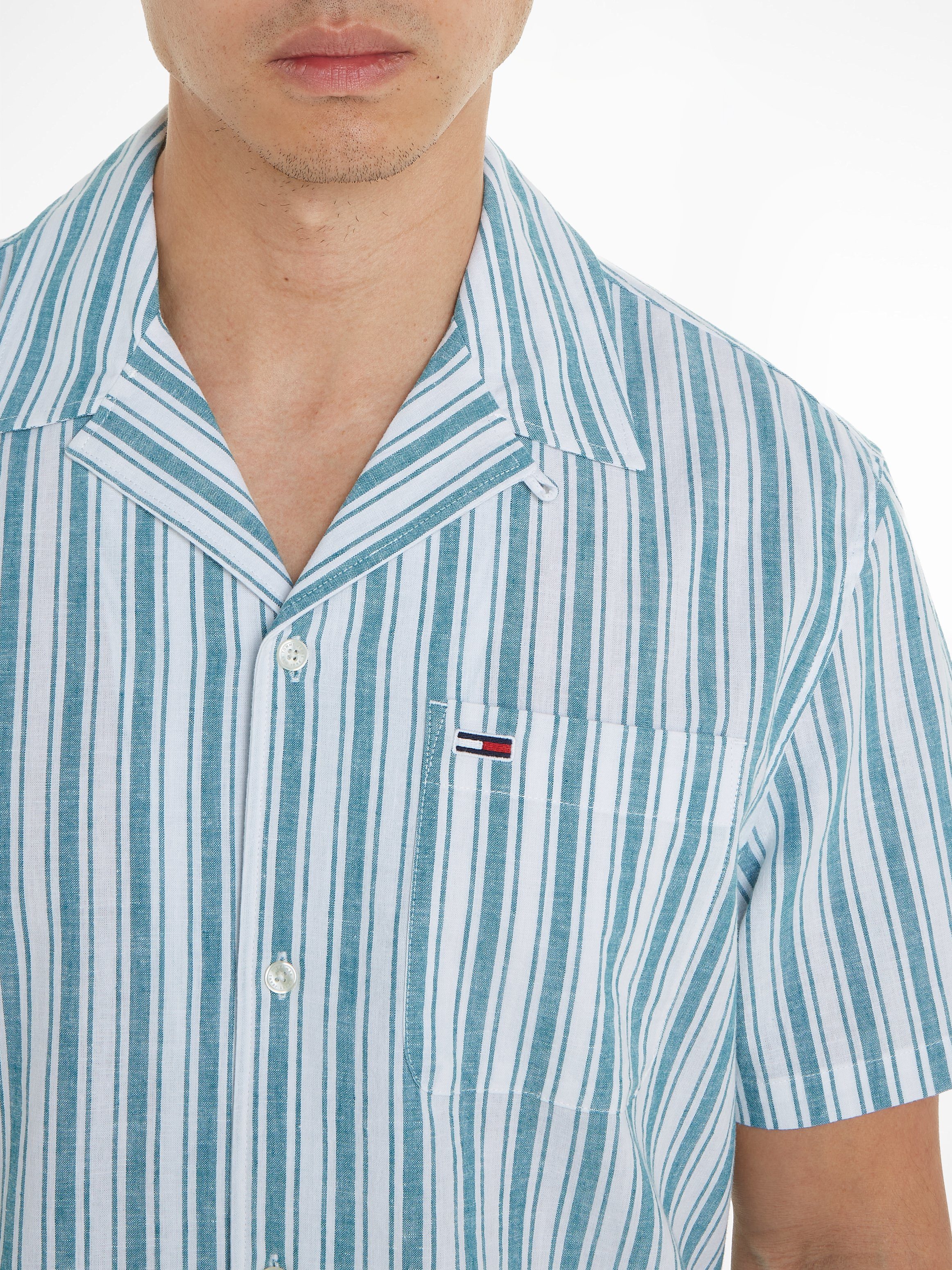 TOMMY JEANS Overhemd met korte mouwen TJM STRIPE LINEN SS SHIRT EXT