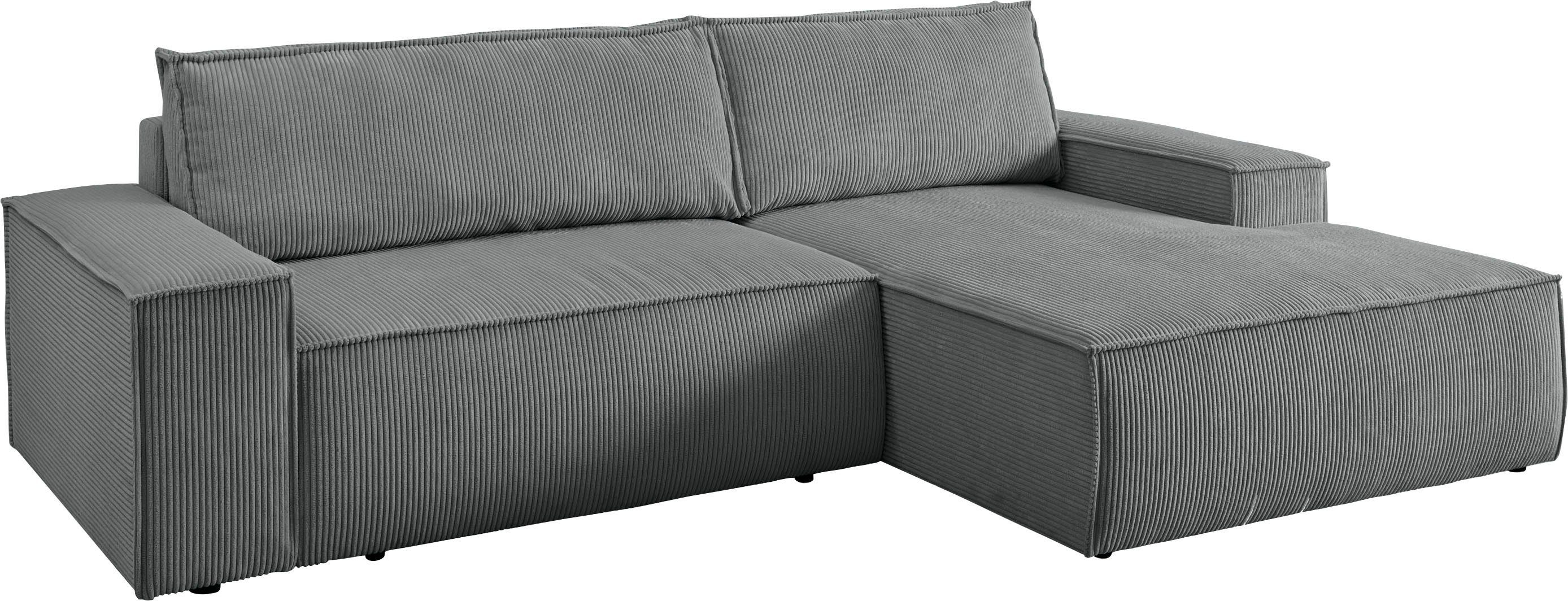 Home affaire Hoekbank SHERWOOD bedbank 267 cm, L-model, Slaapfunctie met bedlade (210x136 cm), cord, vintage, fluweel