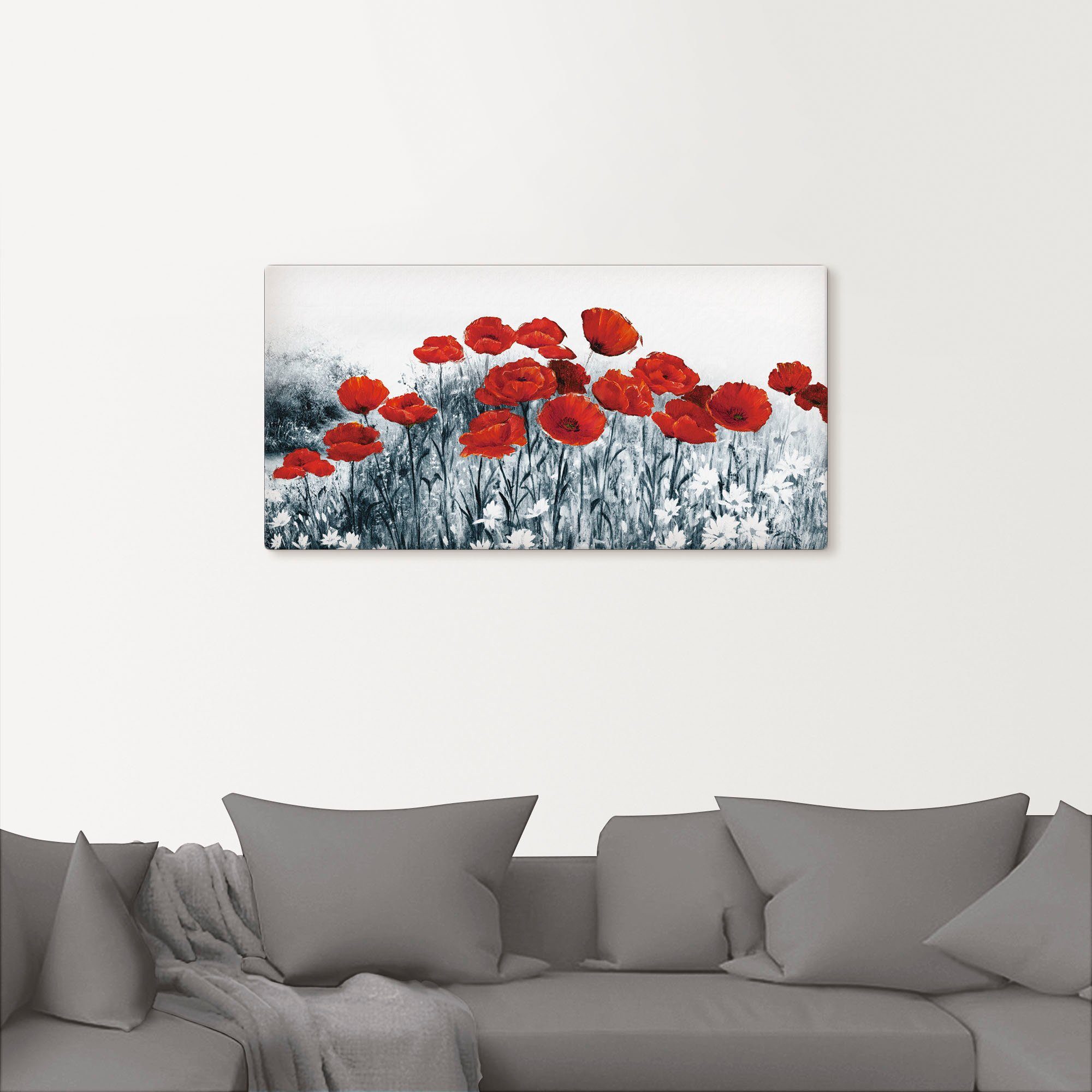 Artland Artprint Rode klaproos in het veld als artprint op linnen in verschillende maten