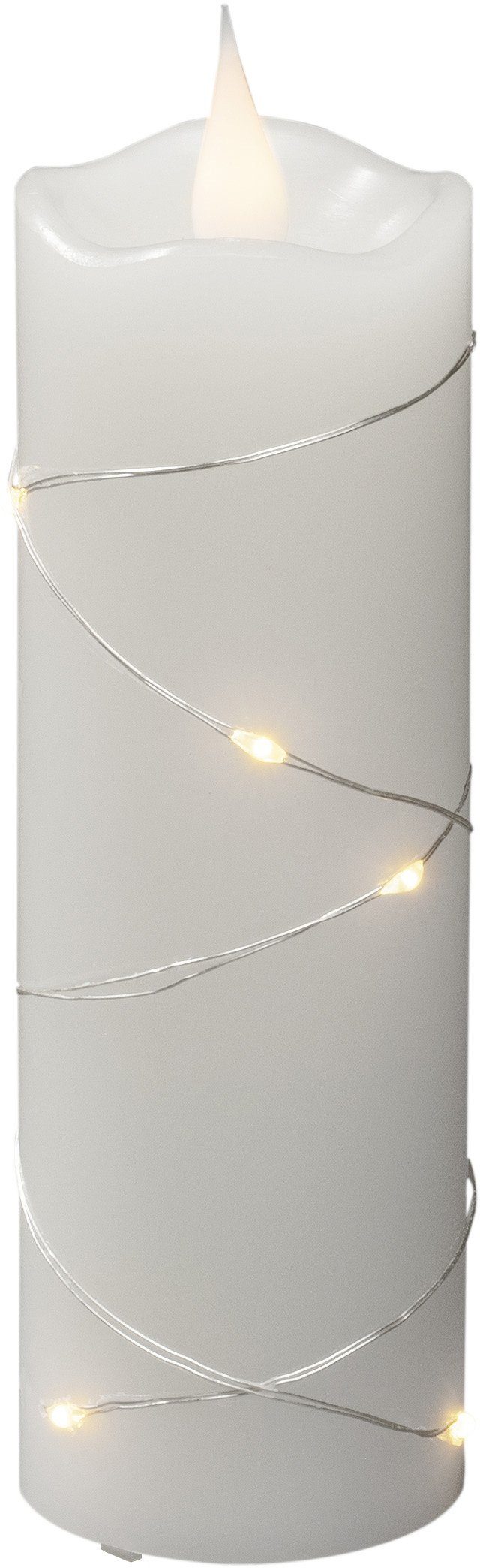KONSTSMIDE Led-kaars Kerst versiering Ledkaars van echte was wit, met 3D vlam en zilverkleur. Draad omwikkeld (1-delig)