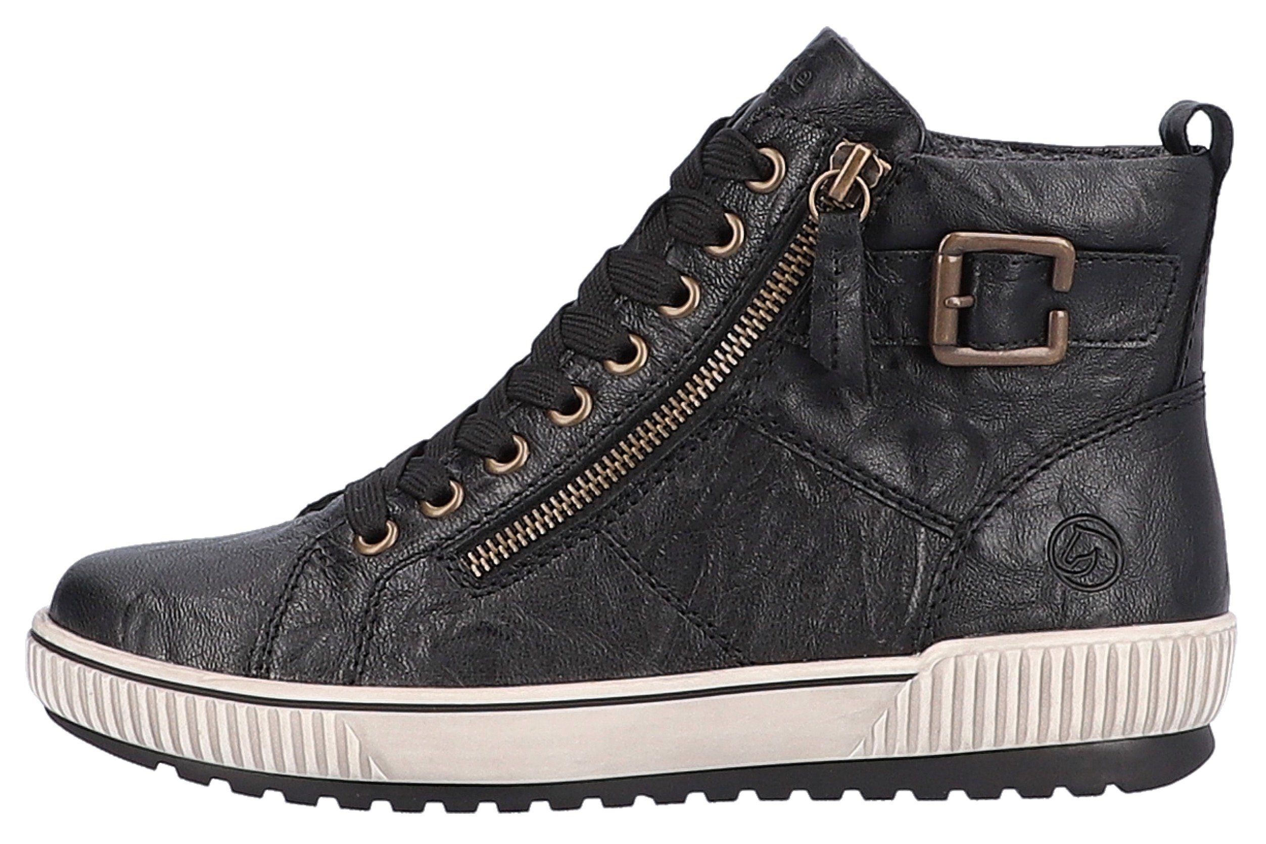 Remonte Plateausneakers , vrijetijdsschoen, high-top sneaker, veterschoen met trendy siergesp