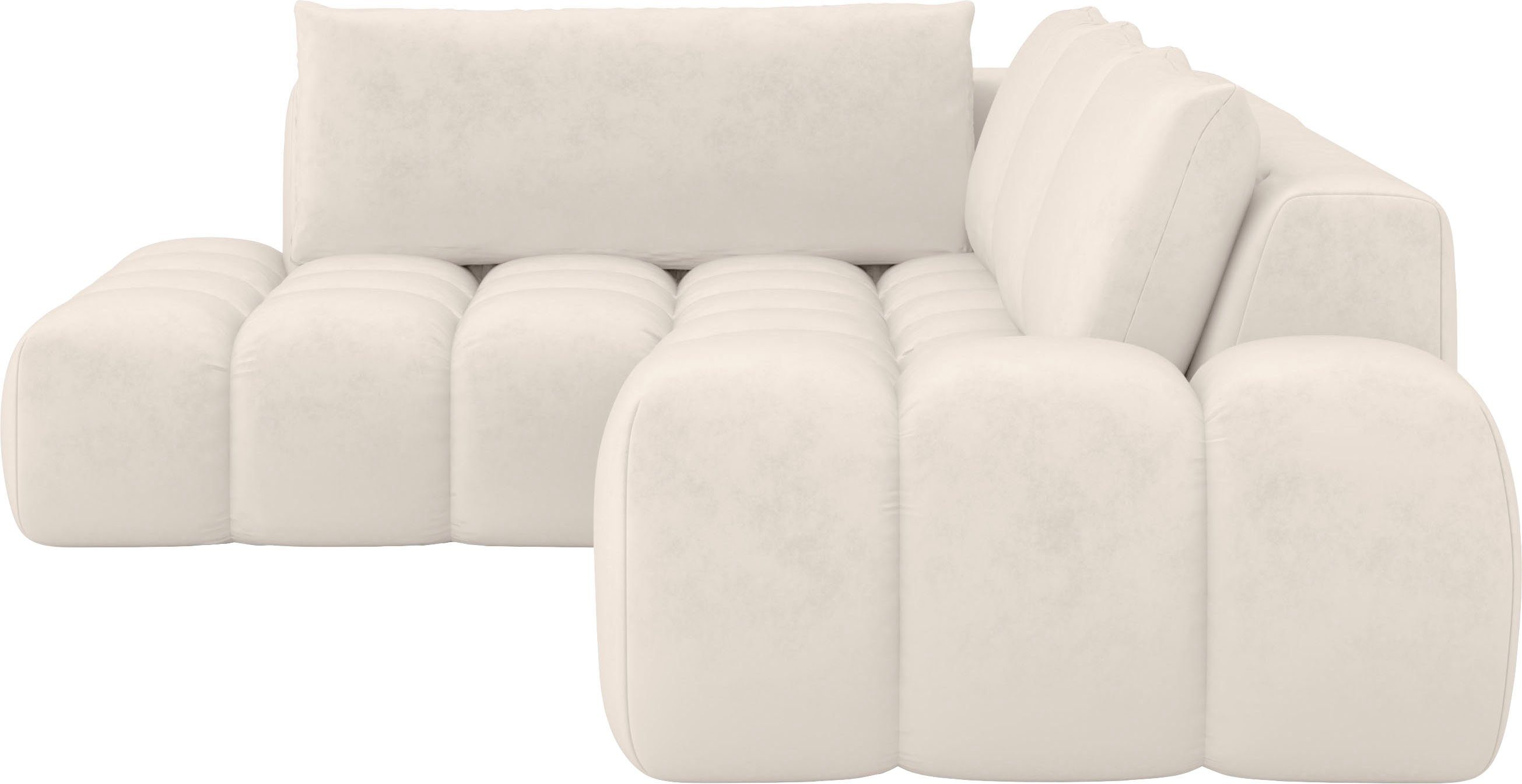 INOSIGN Hoekbank AZITA designsofa, elegant en comfortabel L-vorm, bubbel-look losse rugkussens, droomachtige stiksels, afmetingen b/d/h: 352/210/72 cm