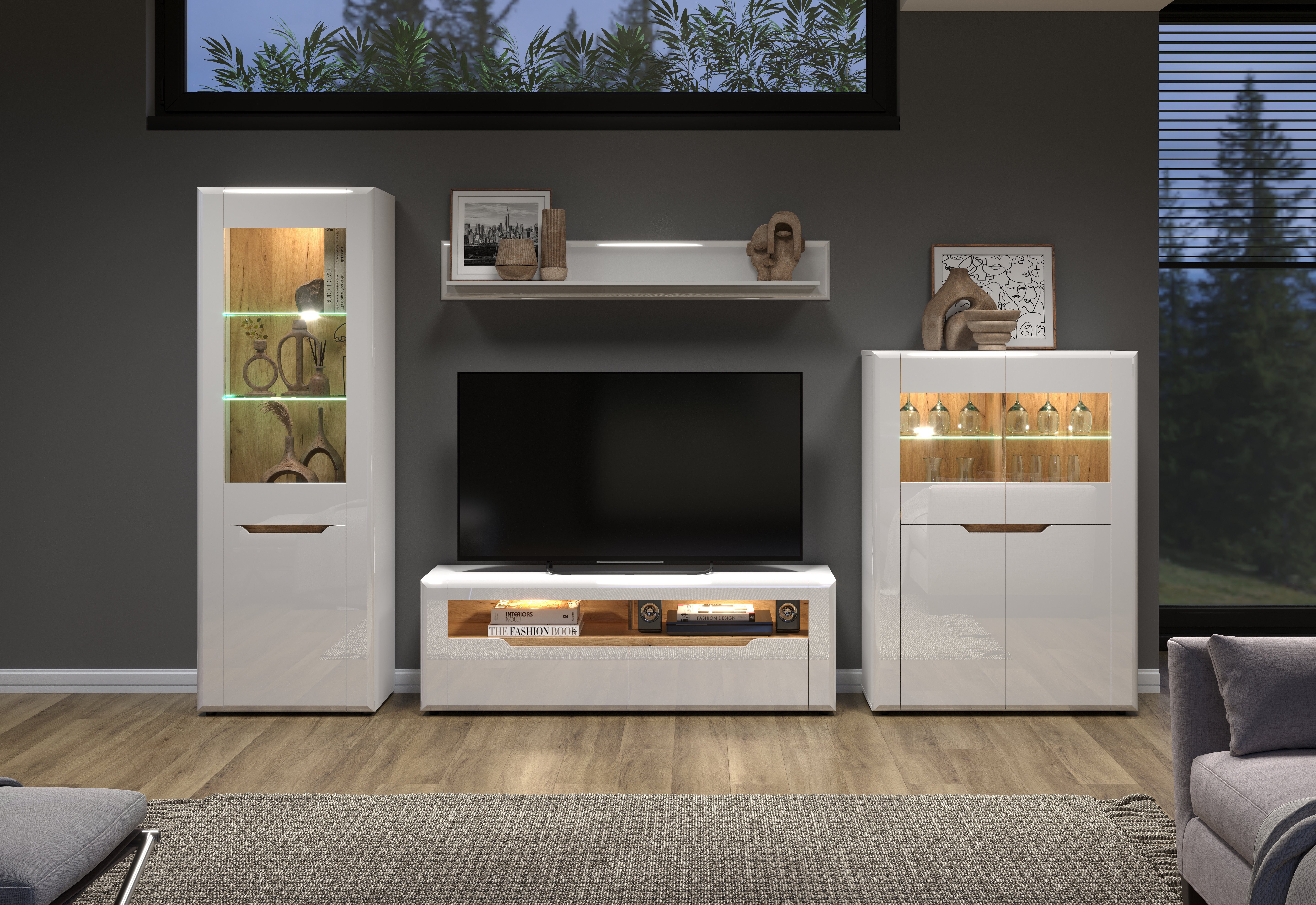 INOSIGN Wandmeubel Graz Afm. gemonteerd (B/D/H in cm): 341x40x192 - hoogglansfronten (complete set, 4-delig)