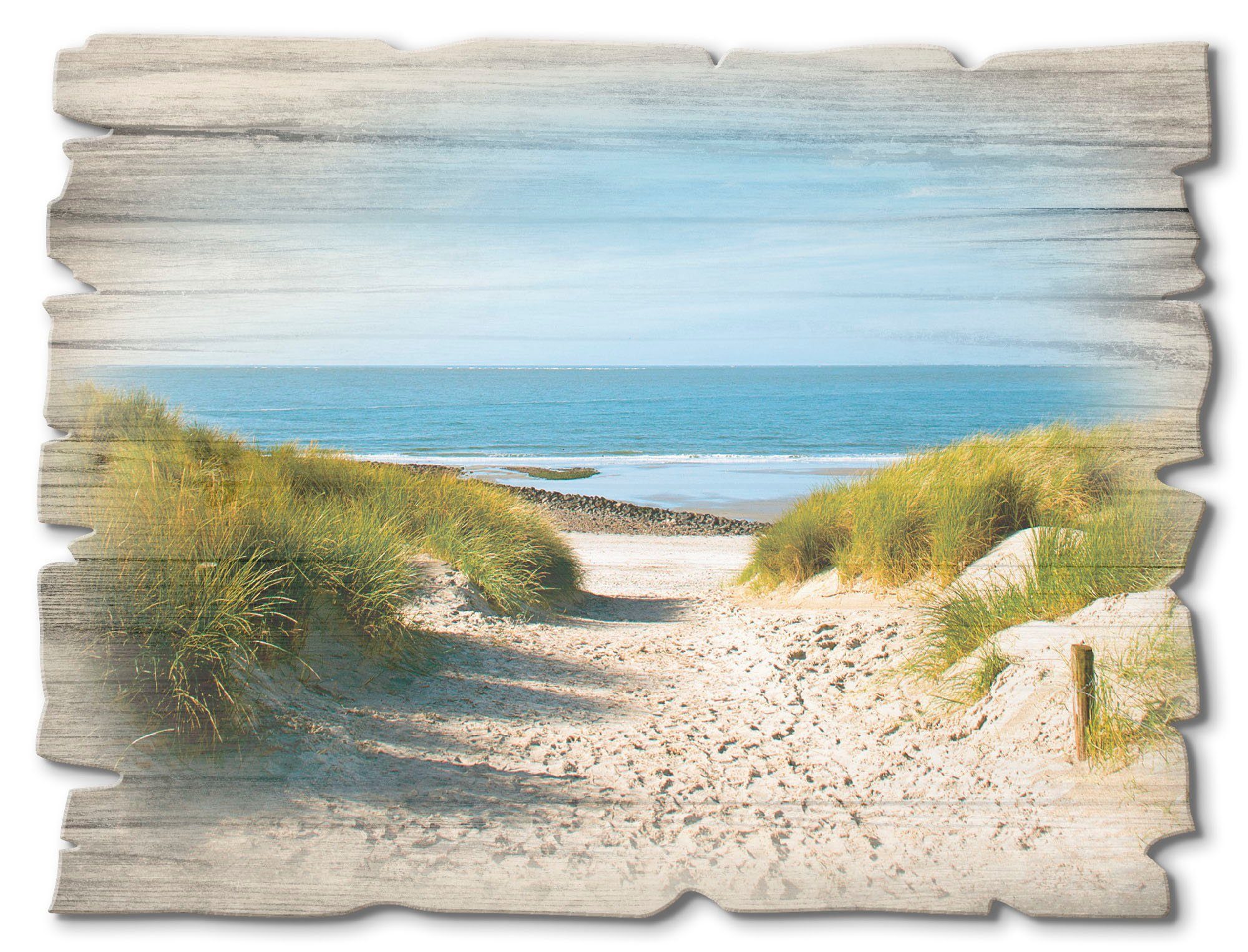 Artland Artprint op hout Strand met duinen en weg naar het water (1 stuk)