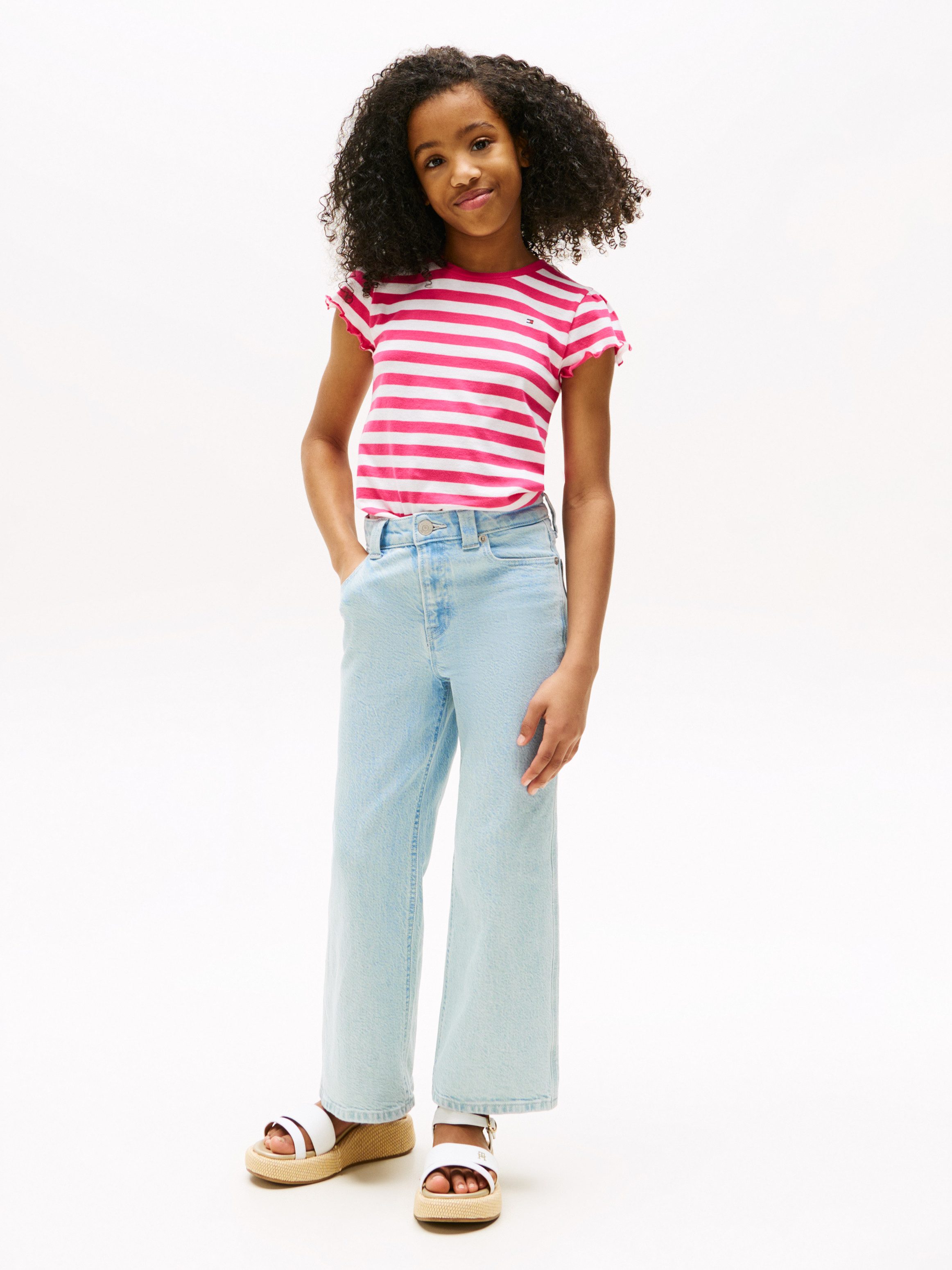 Tommy Hilfiger T-shirt ESSENTIAL STRIPE RUFFLE TOP SS voor kinderen tot 16 jaar, met golvende rand
