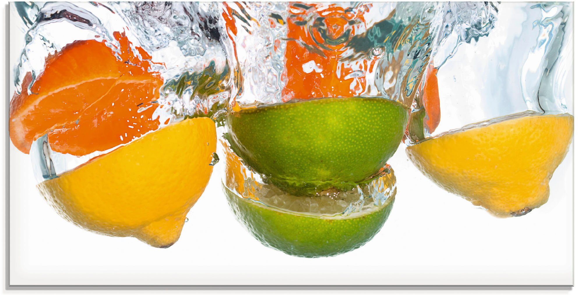 Artland Print op glas Citrusvruchten vallen in helder water (1 stuk)