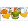 artland print op glas citrusvruchten vallen in helder water (1 stuk) multicolor