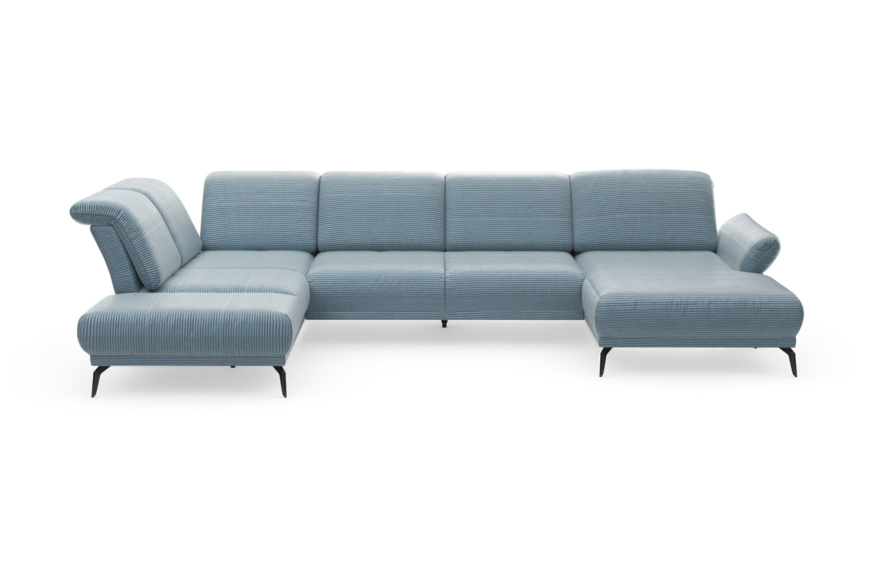 INOSIGN Zithoek Coco U-vorm Verstelbare zitdiepte, armleuning en hoofdeind, cordbekleding, poothoogte 15 cm