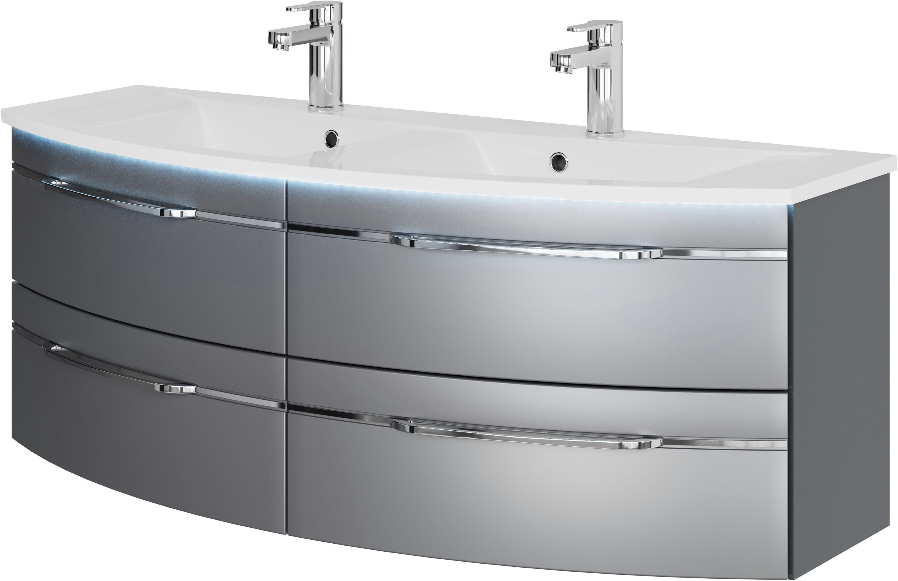 Saphir Wastafelonderkast Serie 7045 mineraalmarmeren wastafel en onderkast, 131 cm breed wastafelmeubels grijs