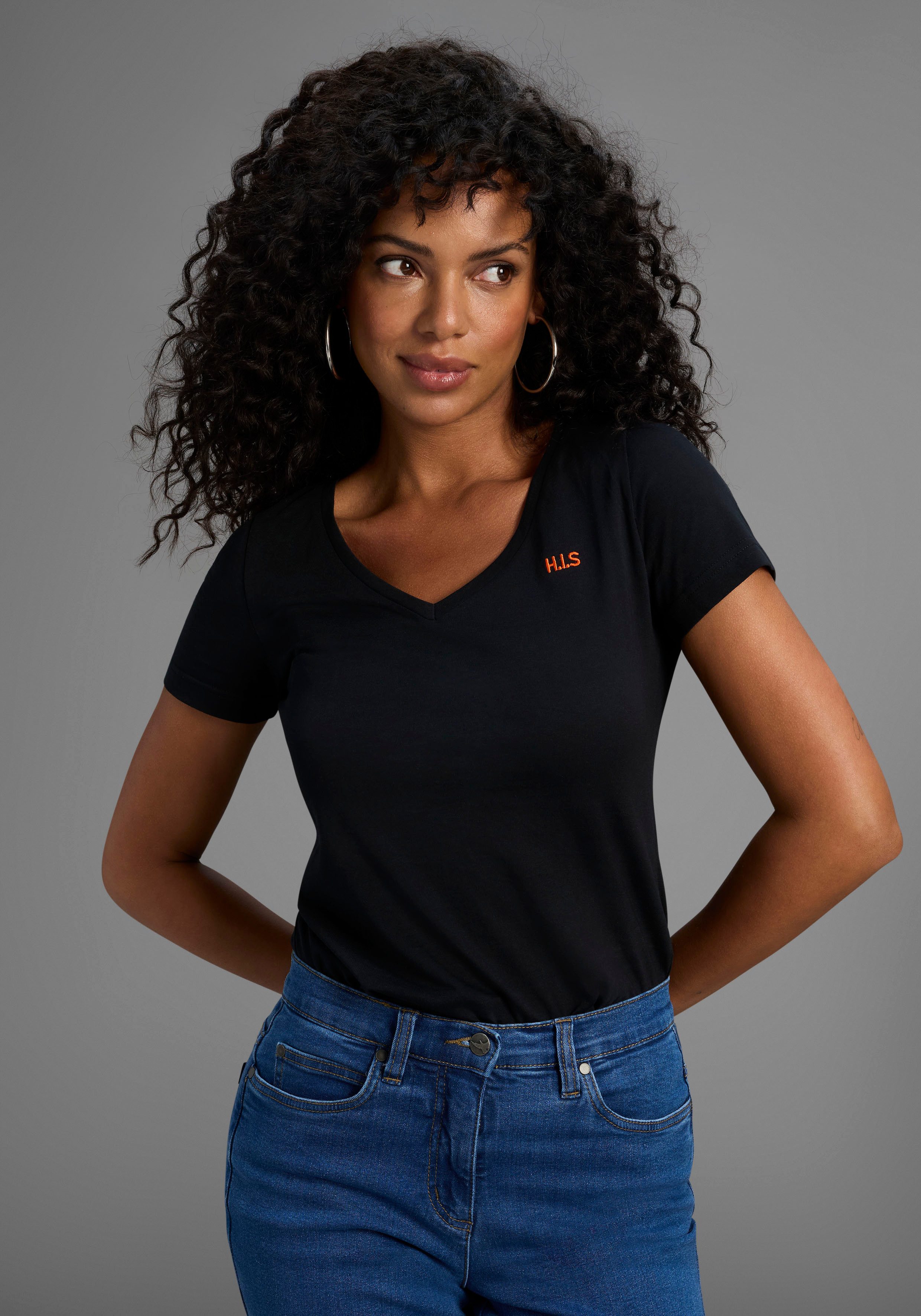 H.I.S T-shirt Essential basics heup-lange pasvorm, figuuraccentuerende snit, van 100% katoen (Set van 3)