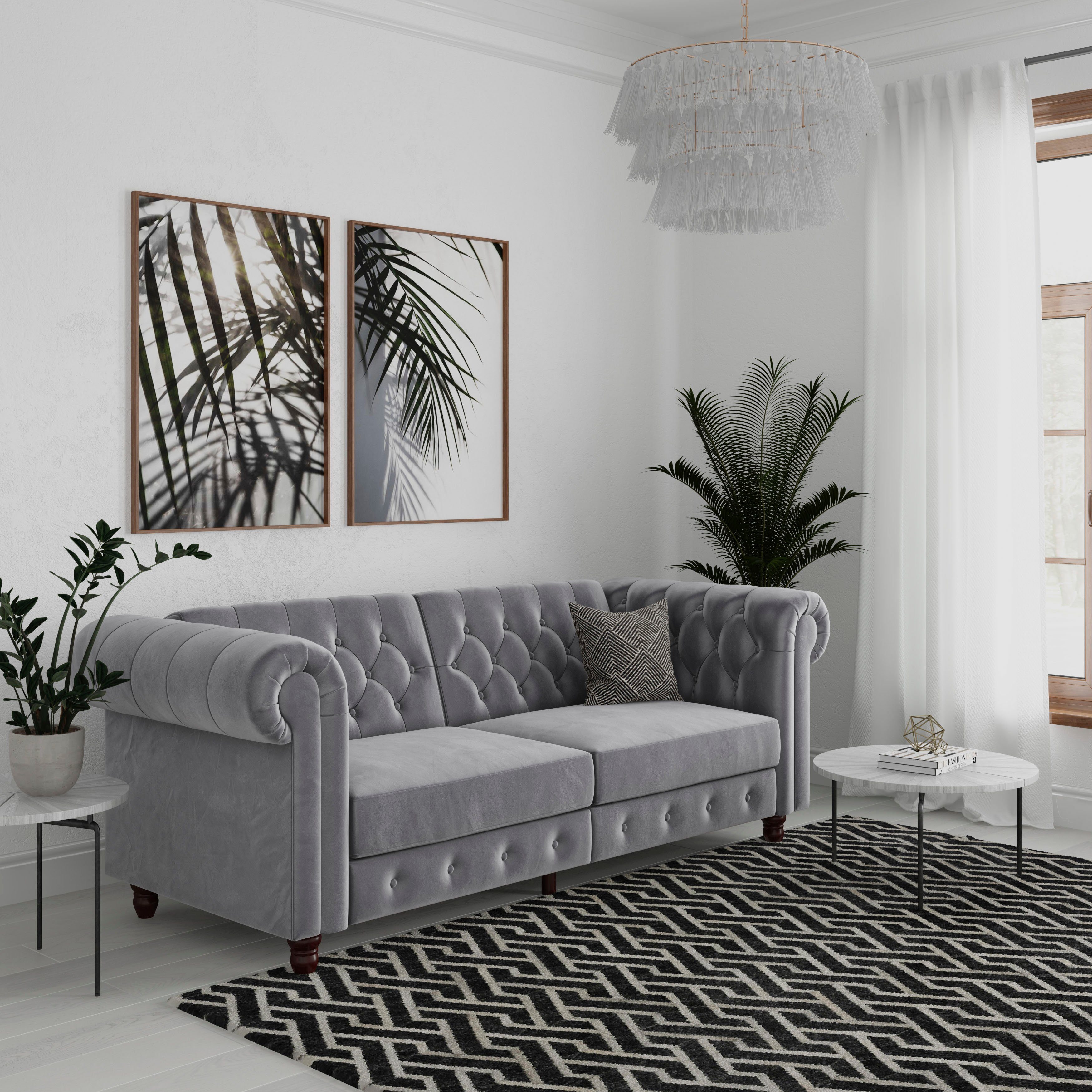 Dorel Home 3-zitsbank Felix, slaapbank 236 cm(ligoppervlak 108 x 190 cm), rugleuning 3-voudig verstelbaar, velours, kunstleer, luxe vintage microvezel