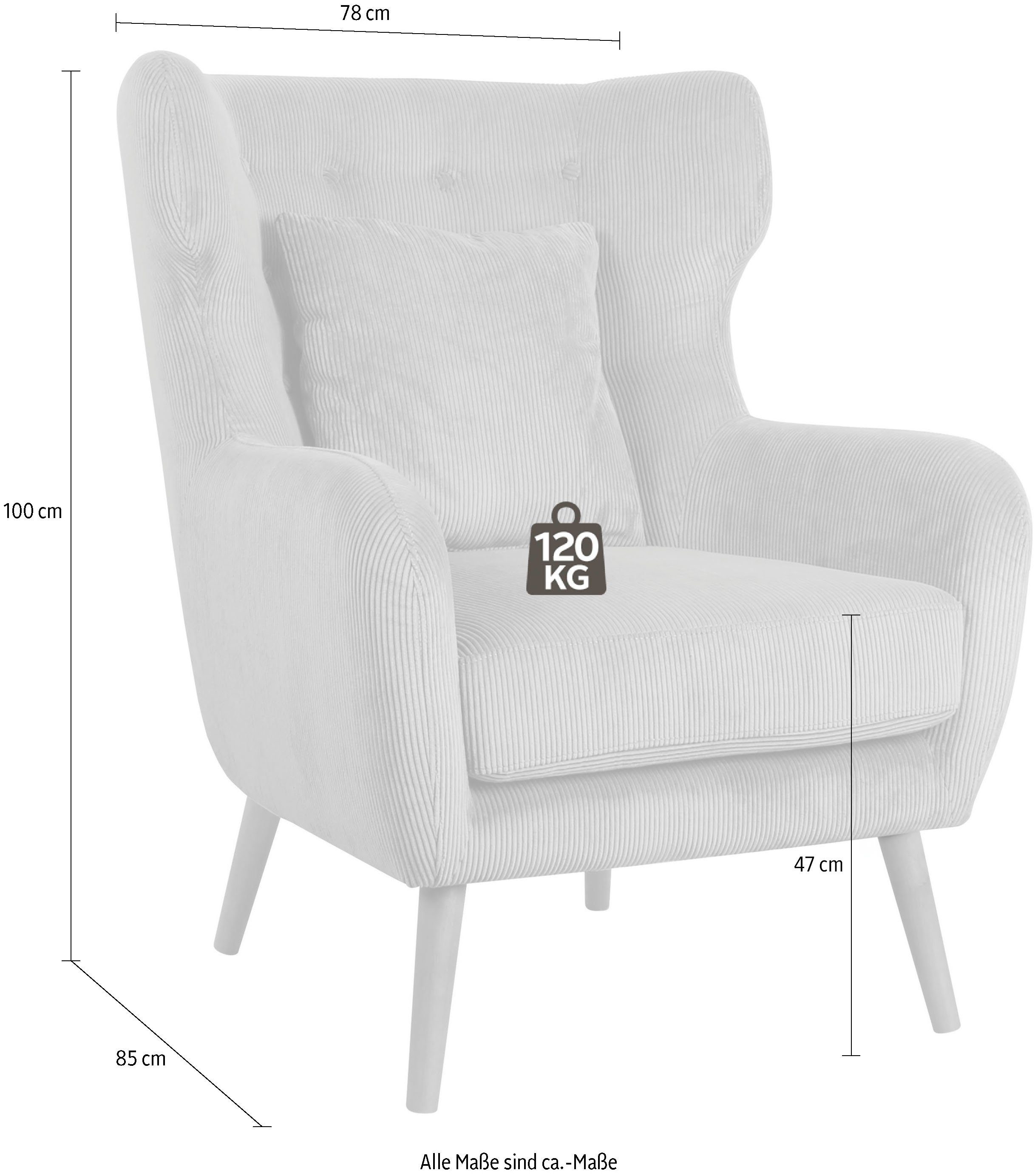 Home affaire Oorfauteuil Yamuna met beklede zitting, frame en poten van massief hout, zithoogte 47 cm