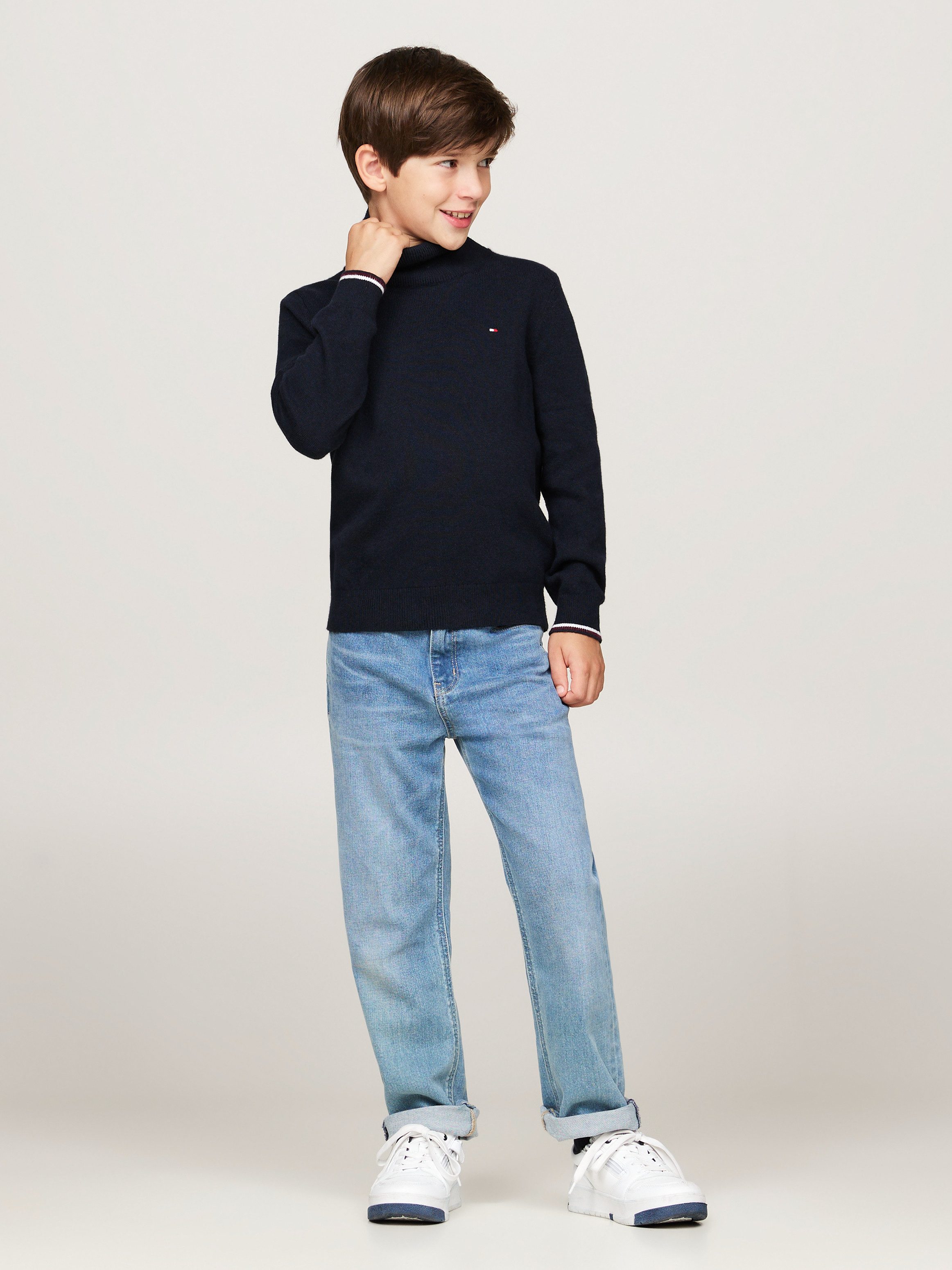 Tommy Hilfiger Gebreide trui ESSENTIAL REG TURTLENECK SWEATER met contraststrepen, logo borduring