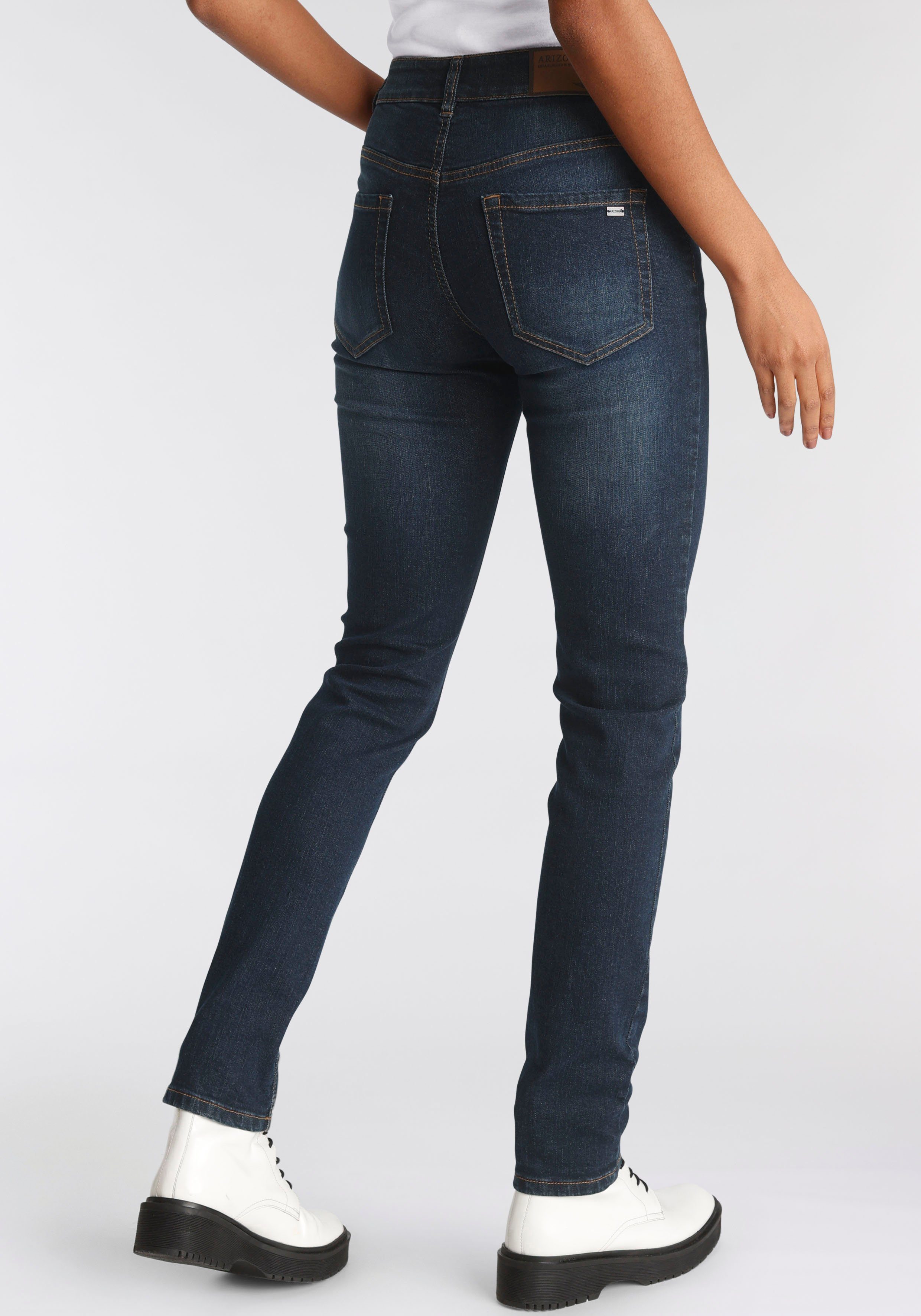 Arizona Slim fit jeans Svenja - band met opzij elastische inzet smalle pasvorm, skinny jeans, used-wassing, hoge taille