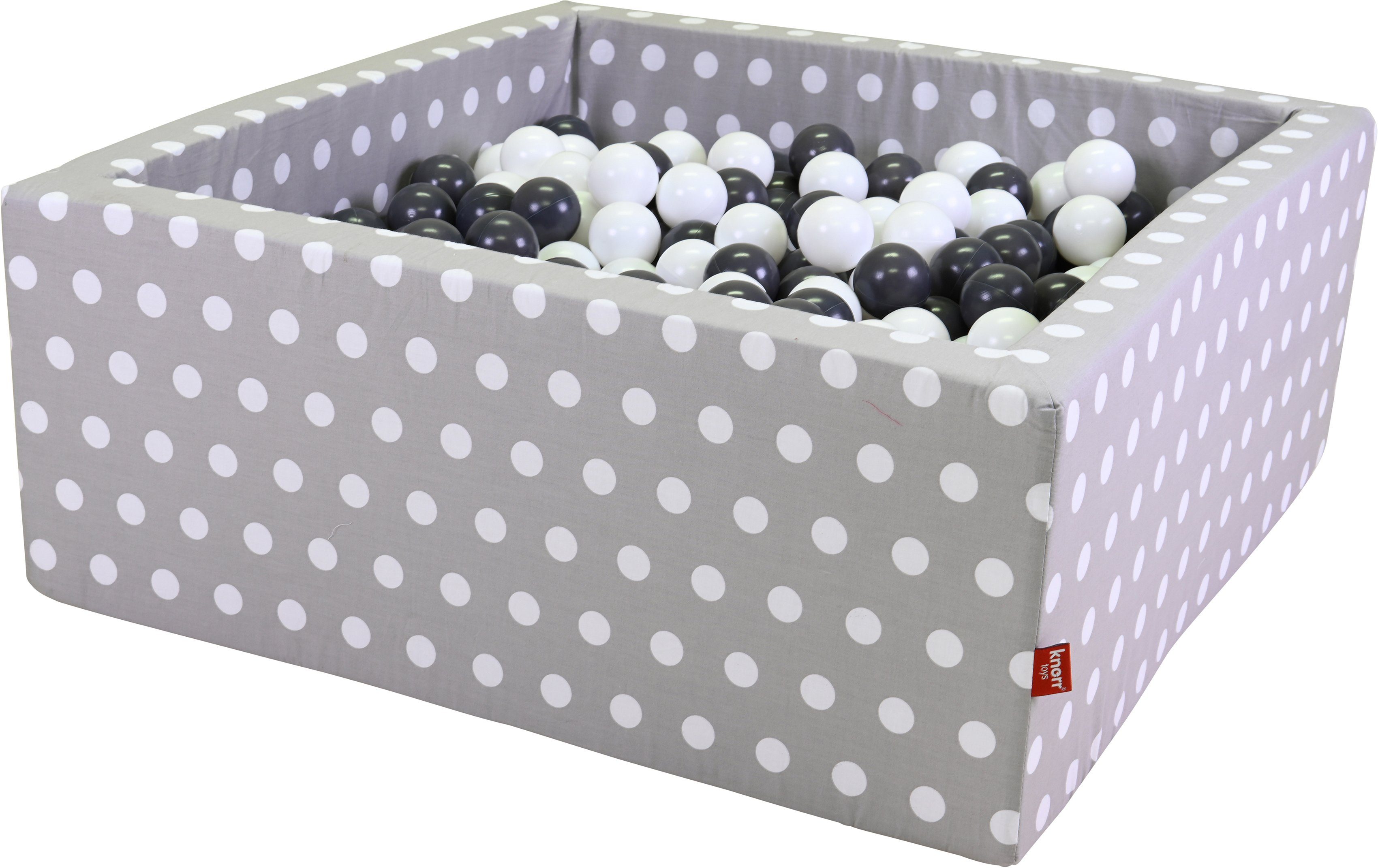 Knorrtoys® Ballenbak Soft, Grey white dots hoekig met 100 ballen grijs/crème, made in europe
