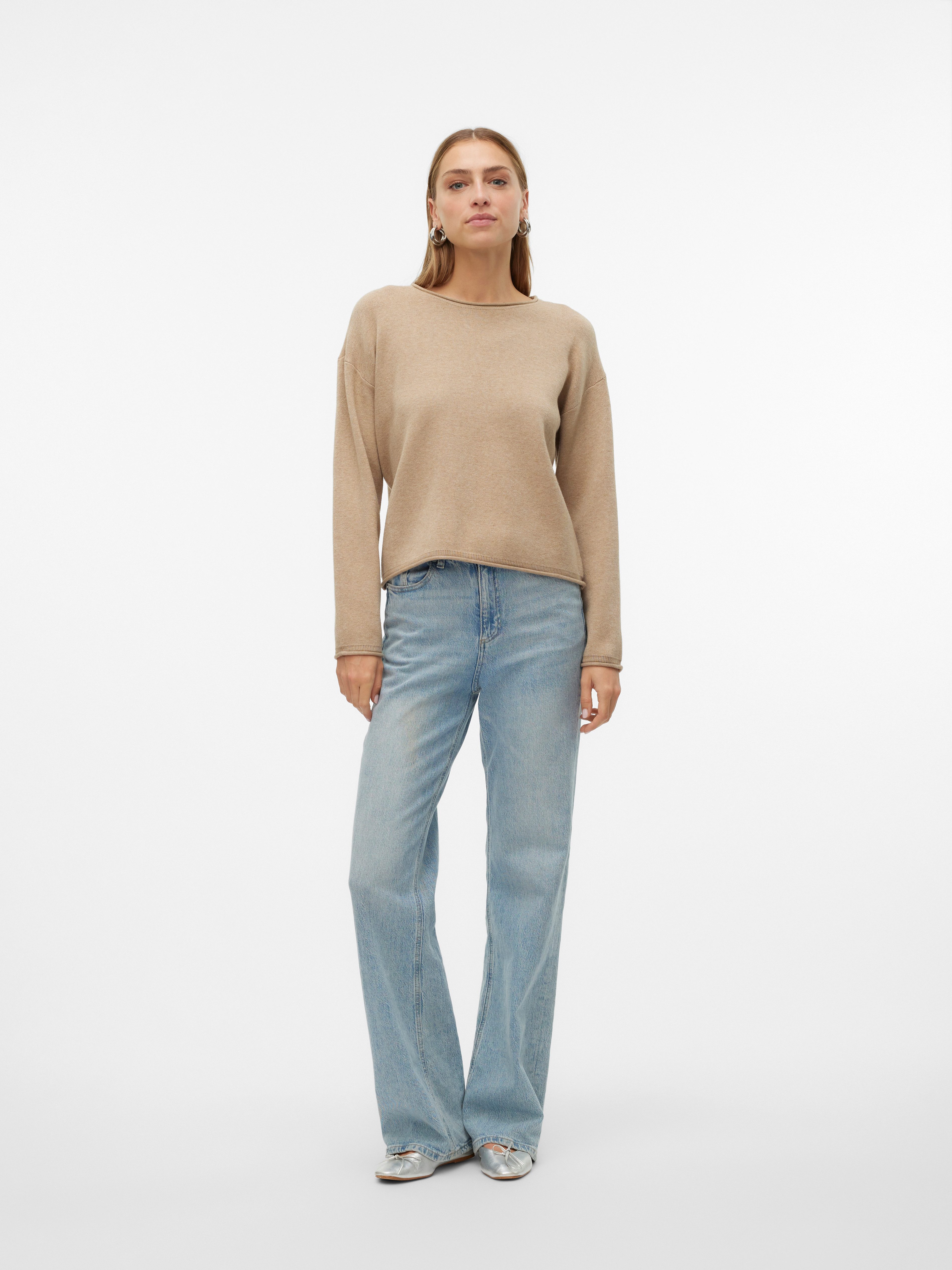 Vero Moda Gebreide trui VMGOLD ROLL LS O-NECK PULLOVER GA