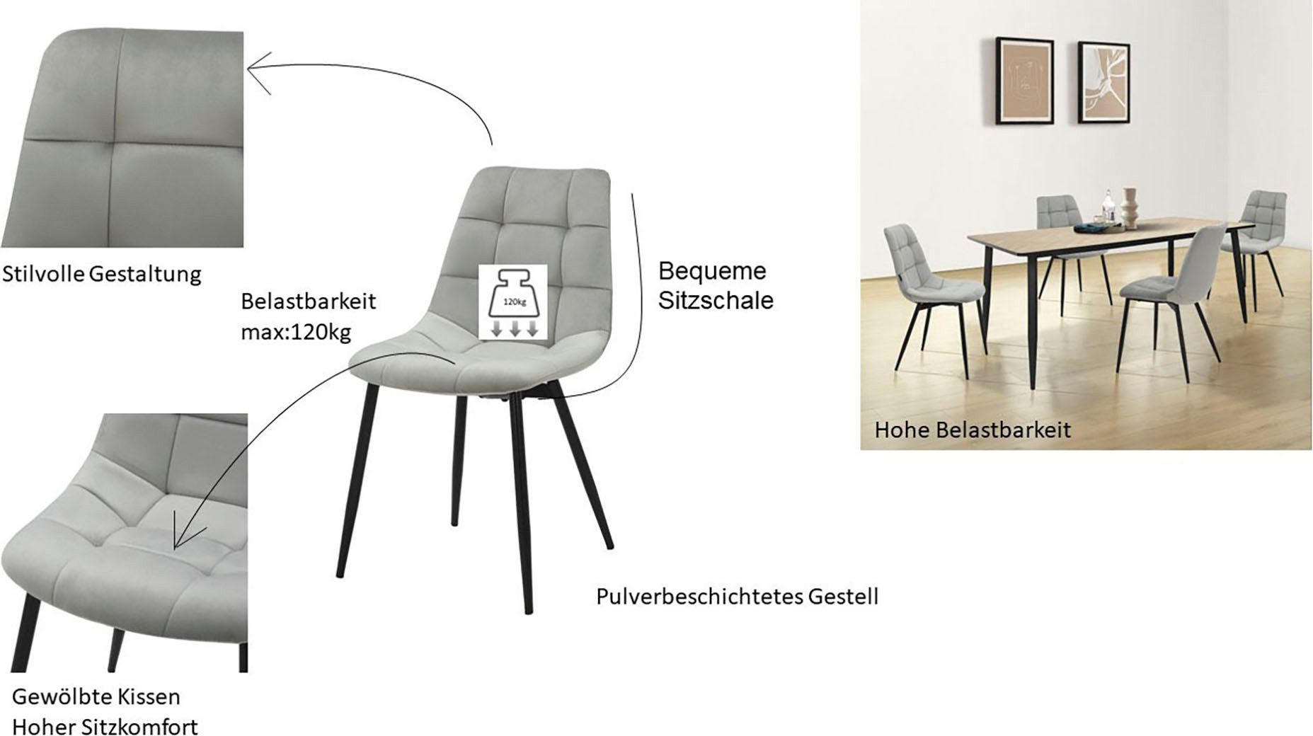 INOSIGN Eetkamerstoel Arhus, TOPSELLER! Keukenstoel met zachte fluwelen bekleding, onderhoudsvriendelijk materiaal (set)