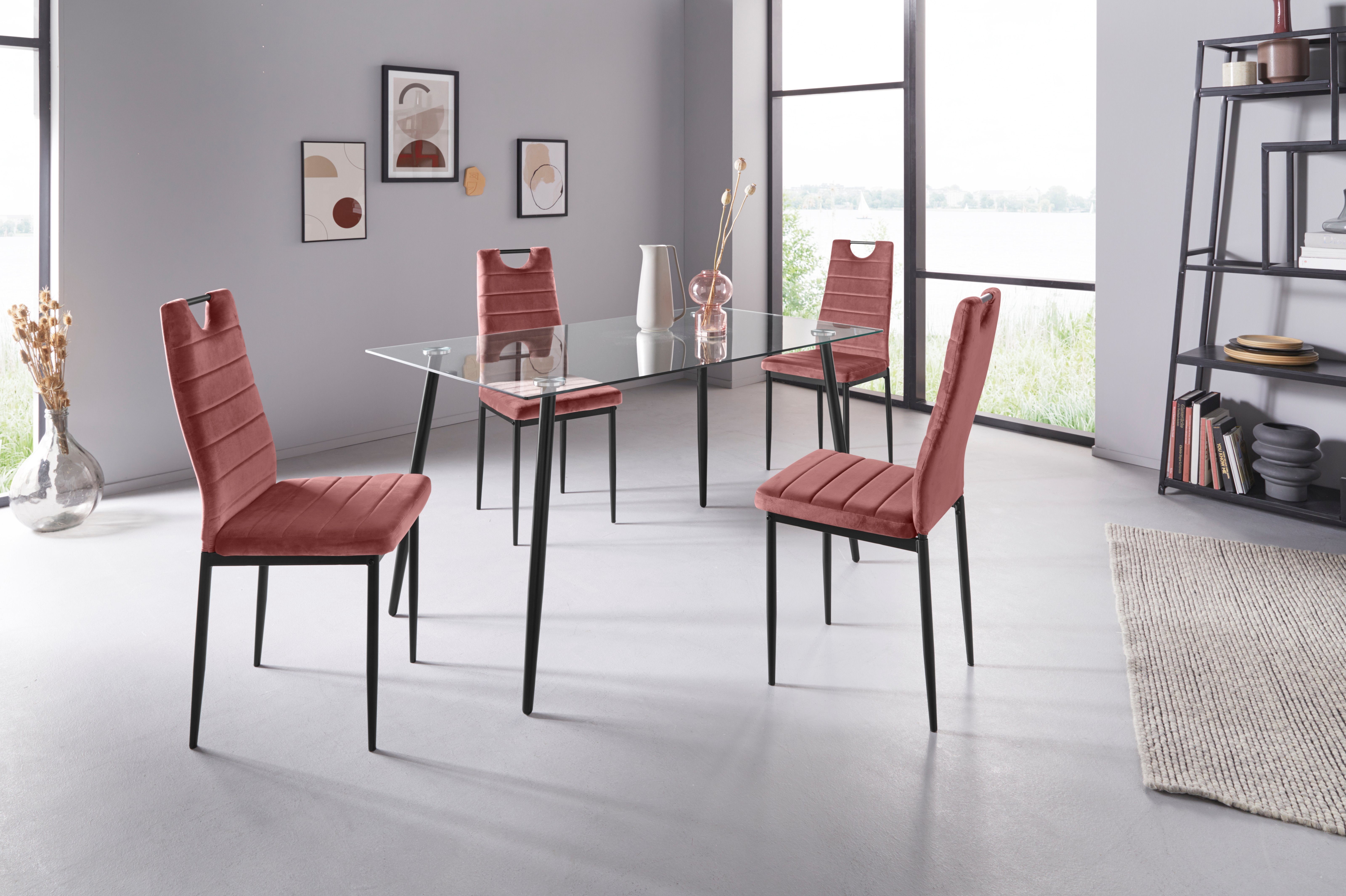 INOSIGN Glazen tafel Danny, TOPSELLER! Eettafel breedte 140 cm, metaalapplicaties, modern ontwerp