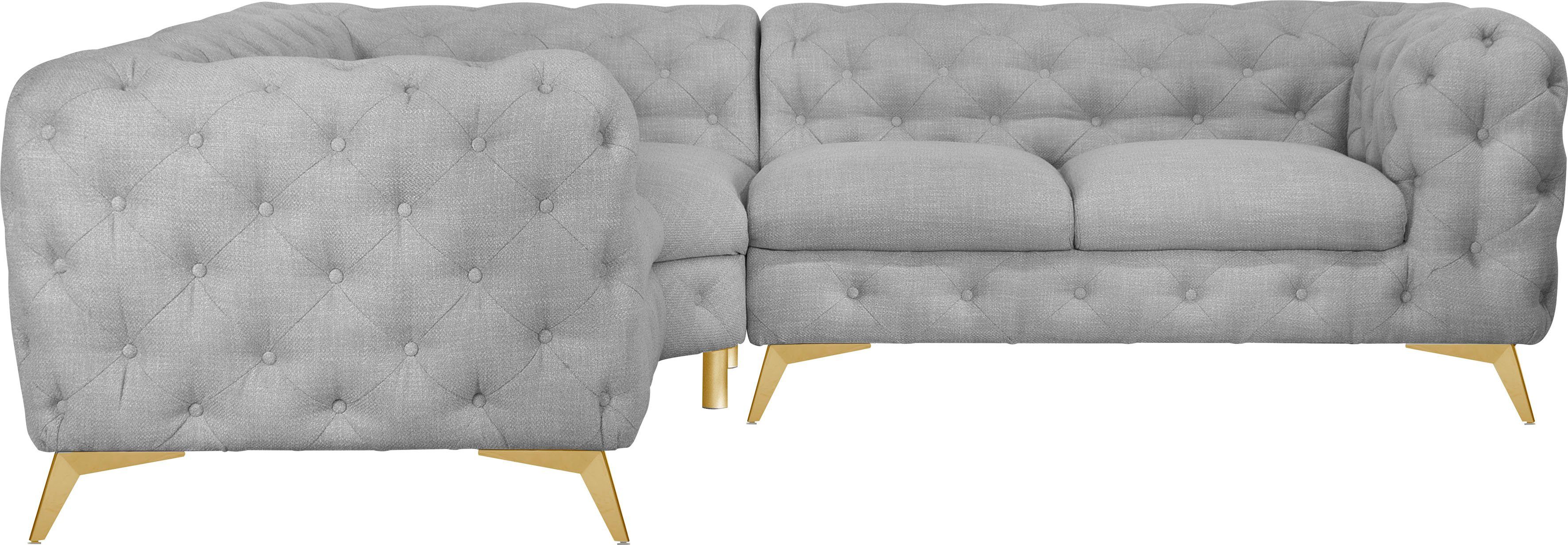Leonique Chesterfield-bank Glynis L-vorm luxueuze capitonnage, moderne chesterfield look, kleur van de poten ter keuze