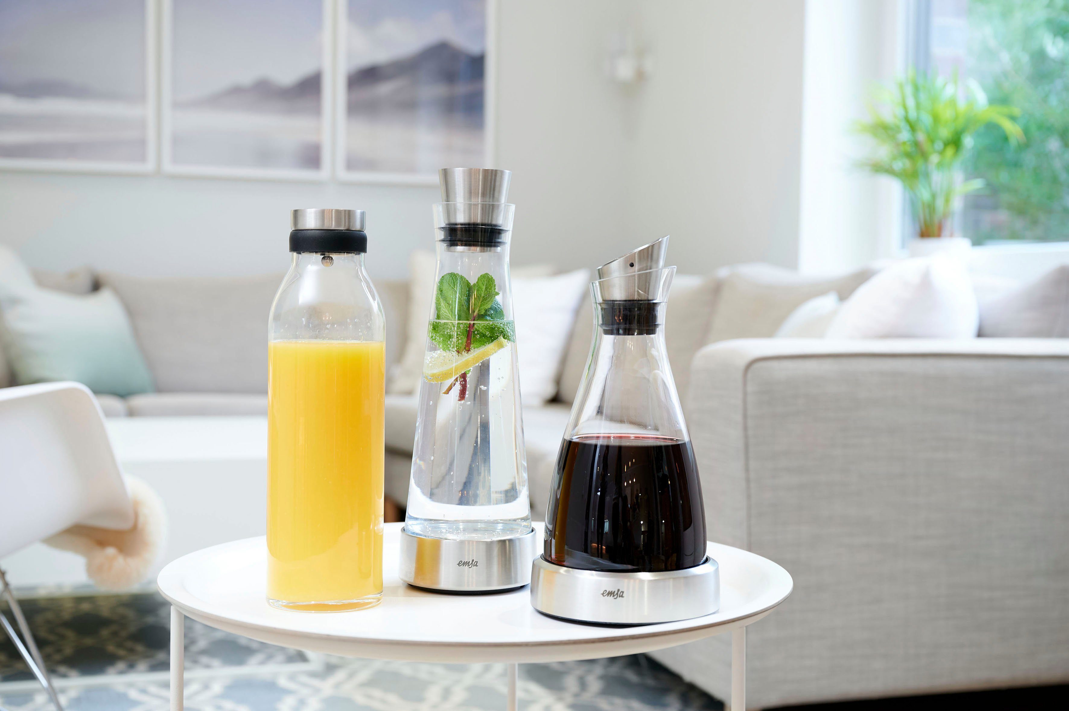 Emsa Karaf 515675 Flow Slim automatische sluitkap, schenker, mondgeblazen glas, 1 l