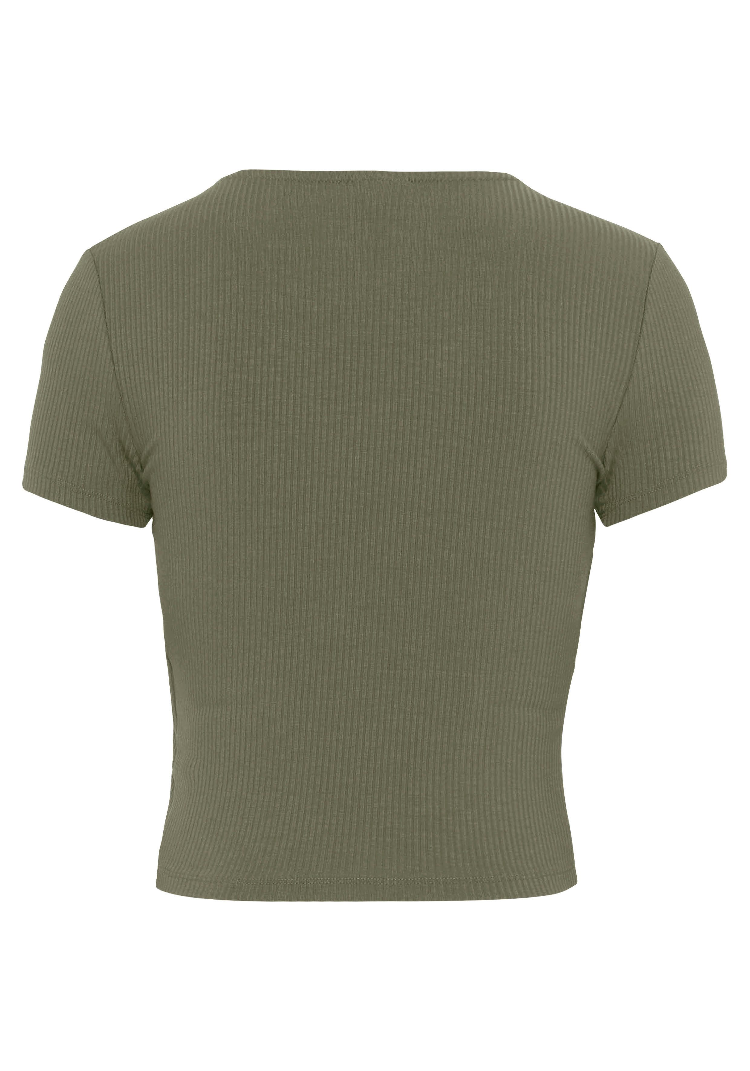Buffalo Shirt met korte mouwen met wikkellook en v-hals, t-shirt, nauwsluitend, basic