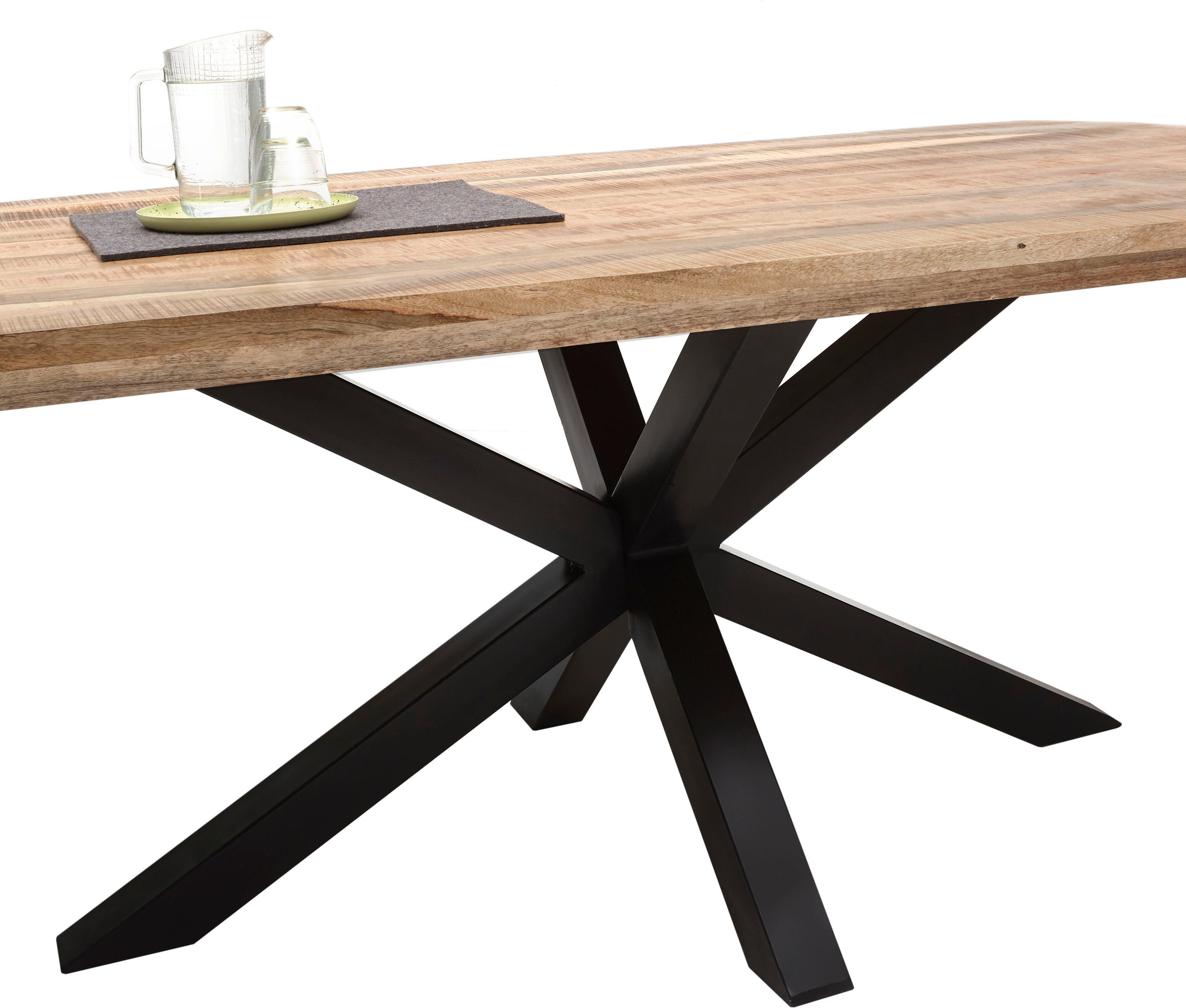 Stolkom Eettafel Veneti 200 cm breed in bootvorm, tafel mango massief hout