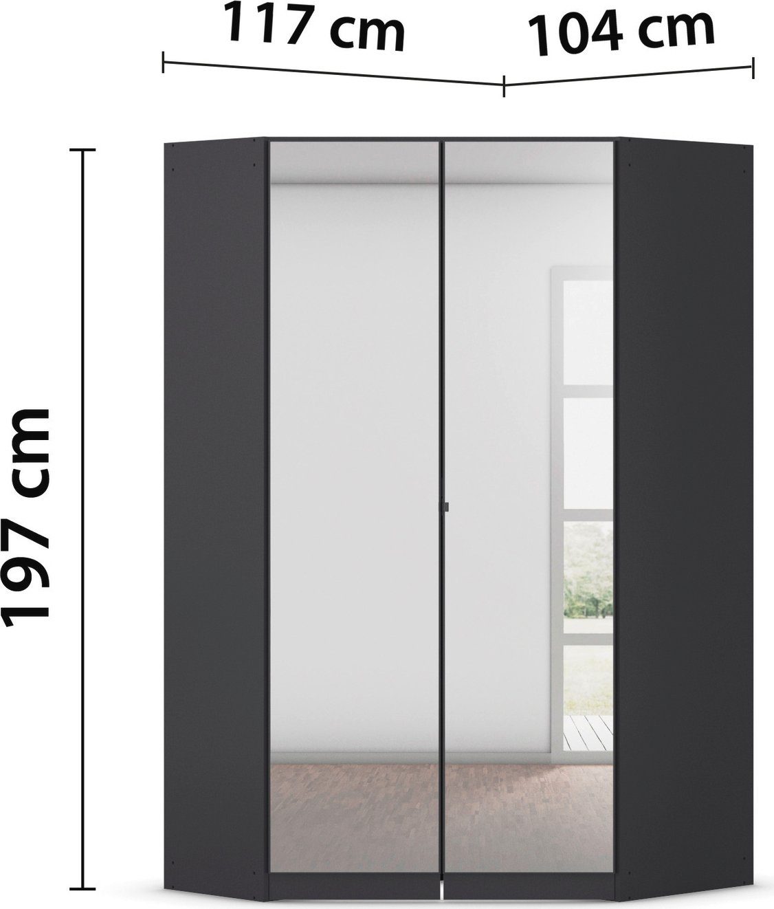 rauch HoekKledingkast kast garderobe waskast COSTA 2-deurs met spiegel, volledig uitgerust met veel opbergruimte made in germany