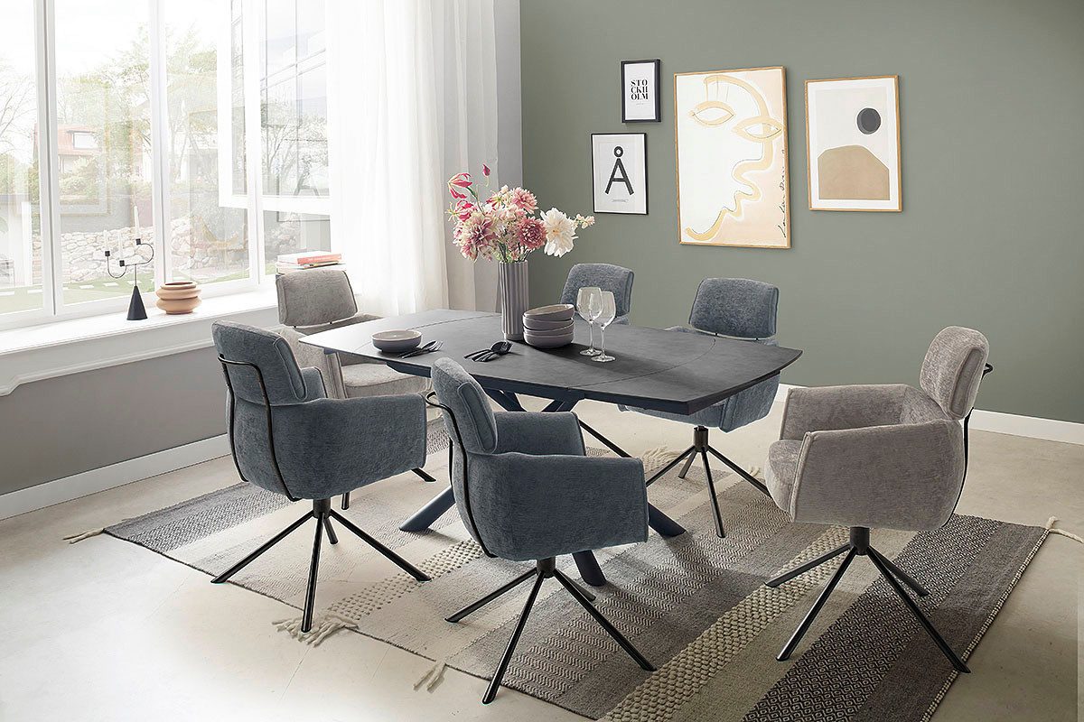 MCA furniture Eettafel NICOSIA vierpoot tafel 130-190 cm Keramiek, metaal, rotatieschuif, uittrekbaar, tafelblad 11 mm