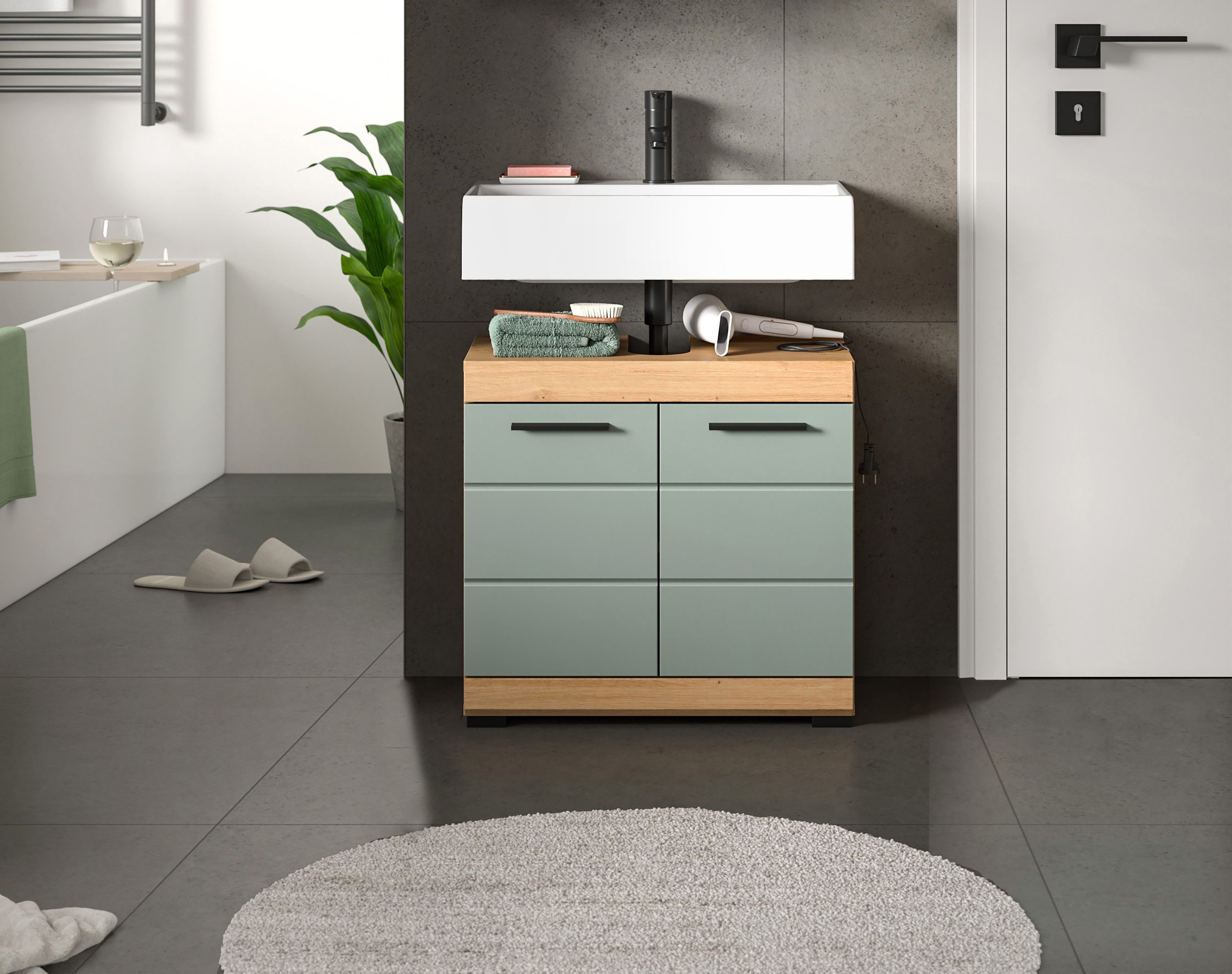 INOSIGN Wastafelonderkast Siena, breedte 60 cm, 2 deuren, 2 vakken, met sifonaansluiting, MDF-front in verschillende kleuren verkrijgbaar, badkamermeubels, badkamerkast, commode, badkamer (1 stuk)