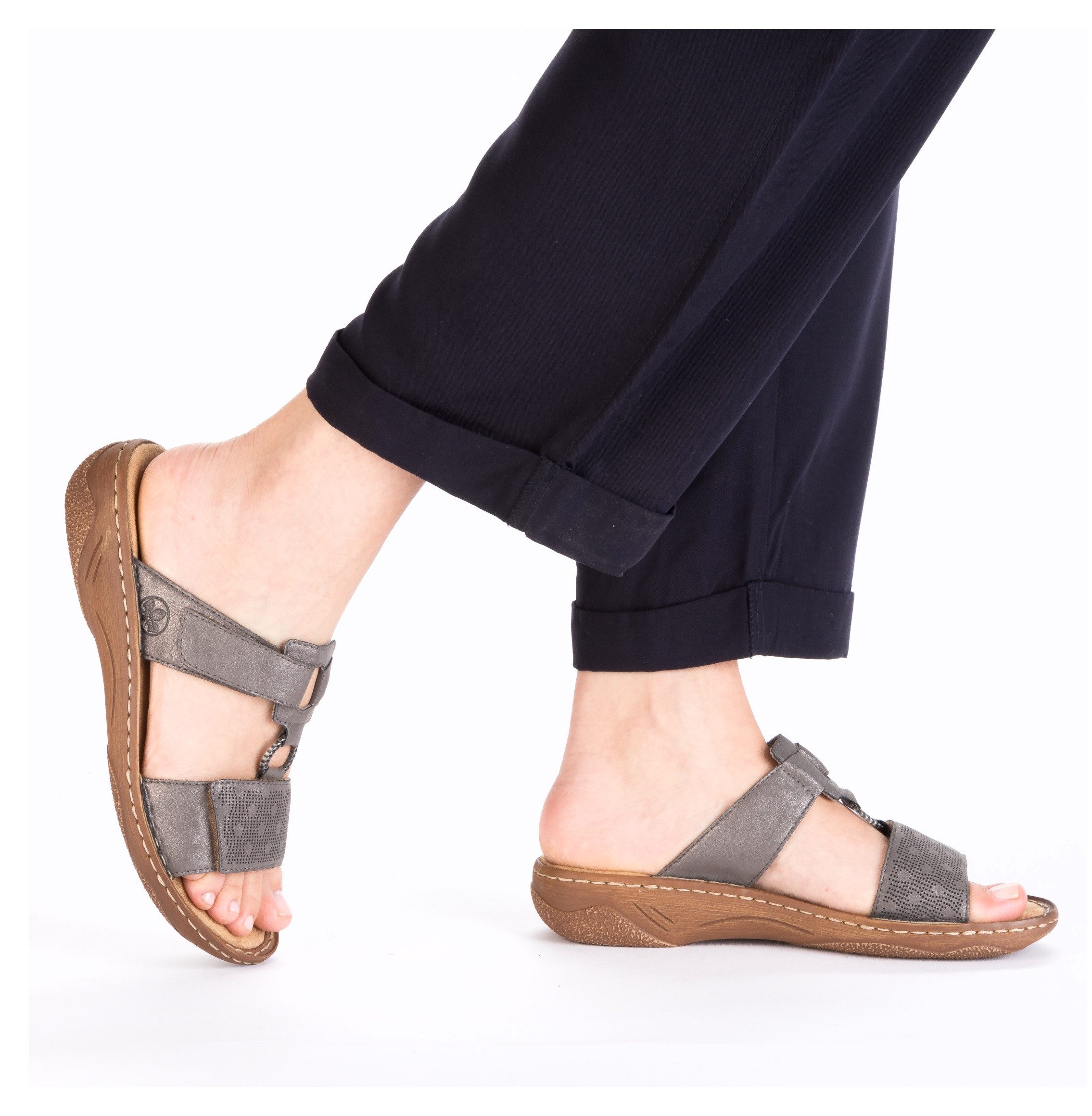 Rieker Slippers Zomerschoen, slippers, vakantieschoen, klittenbandschoen met perforatie